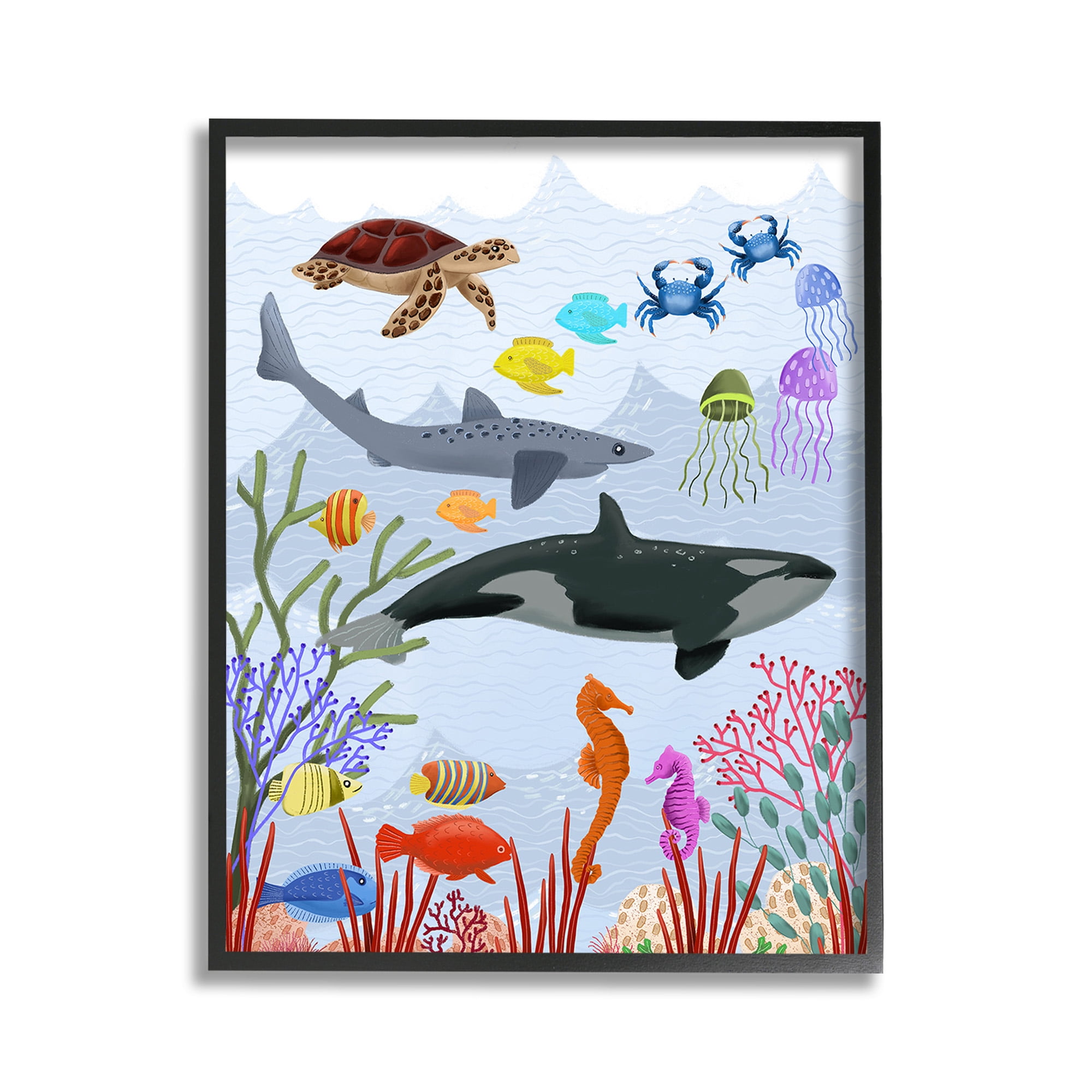 Stupell Industries Aquatic Animals Underwater Animals & Insects Painting Black Framed Art Print Wall Art, 11 x 14