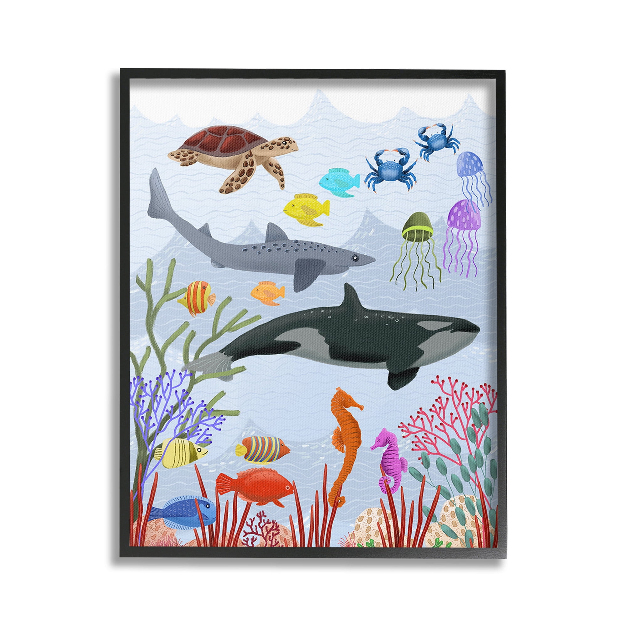 Stupell Industries Aquatic Animals Underwater Animals & Insects Painting Black Framed Art Print Wall Art, 16 x 20