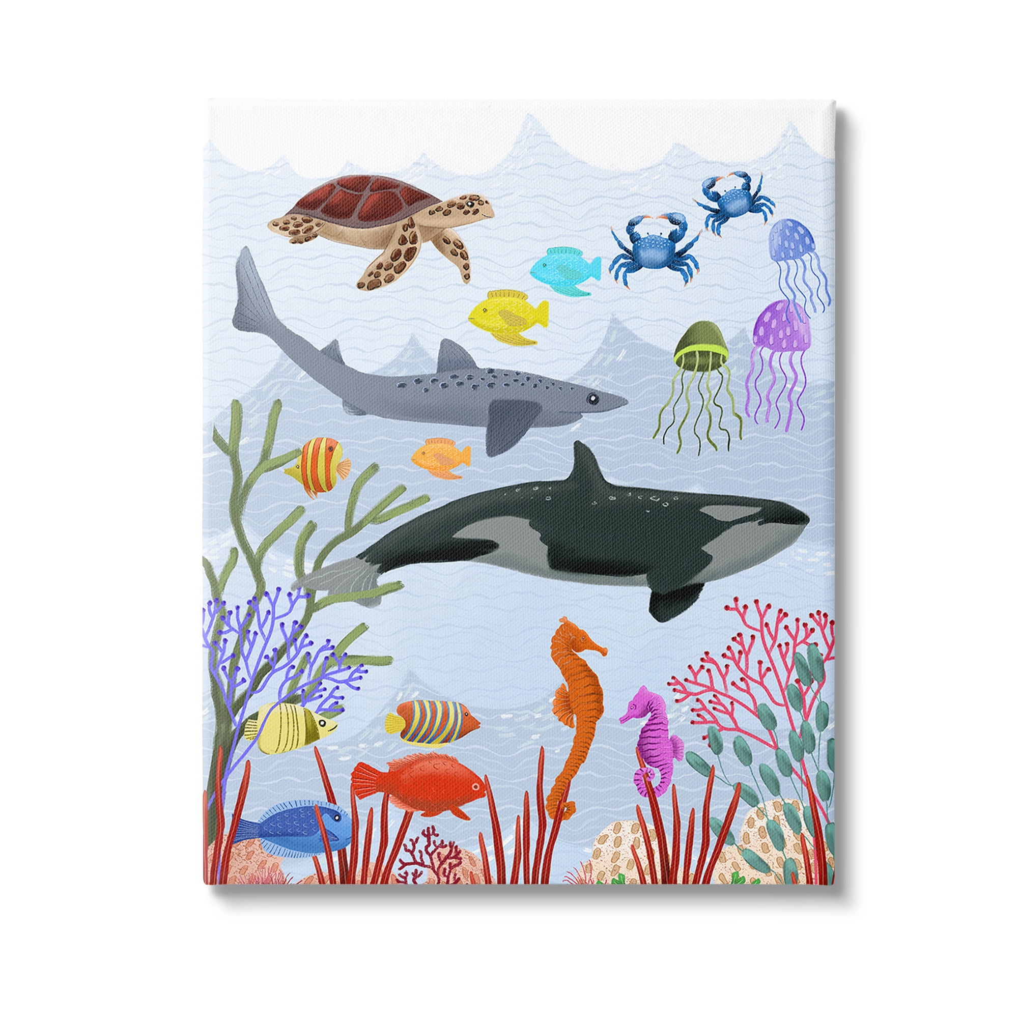 Stupell Industries Aquatic Animals Underwater Animals & Insects Painting Gallery Wrapped Canvas Art Print Wall Art, 24 x 30