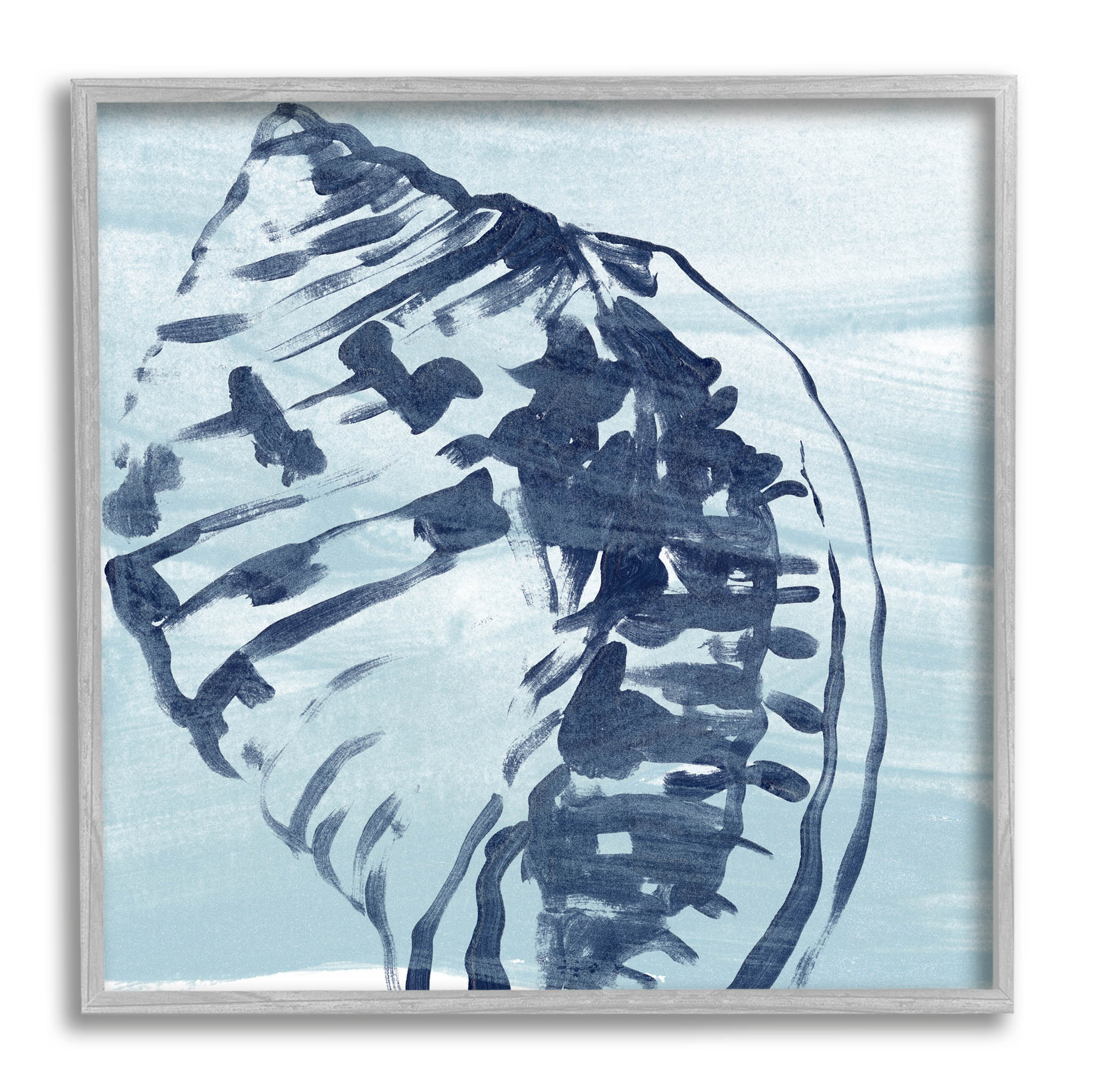 Stupell Industries Aquatic Blue Seashell Motif Graphic Art Gray Framed Art Print Wall Art, Design by June Erica Vess