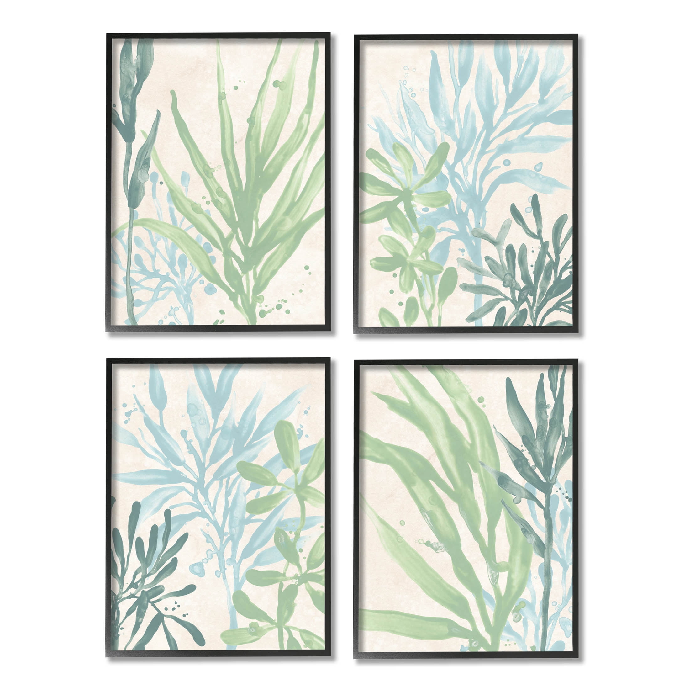 Stupell Industries Aquatic Botanical Seaweed Plants Graphic Art Black Framed Art Print Wall Art, Set of 4, Design by June Erica Vess