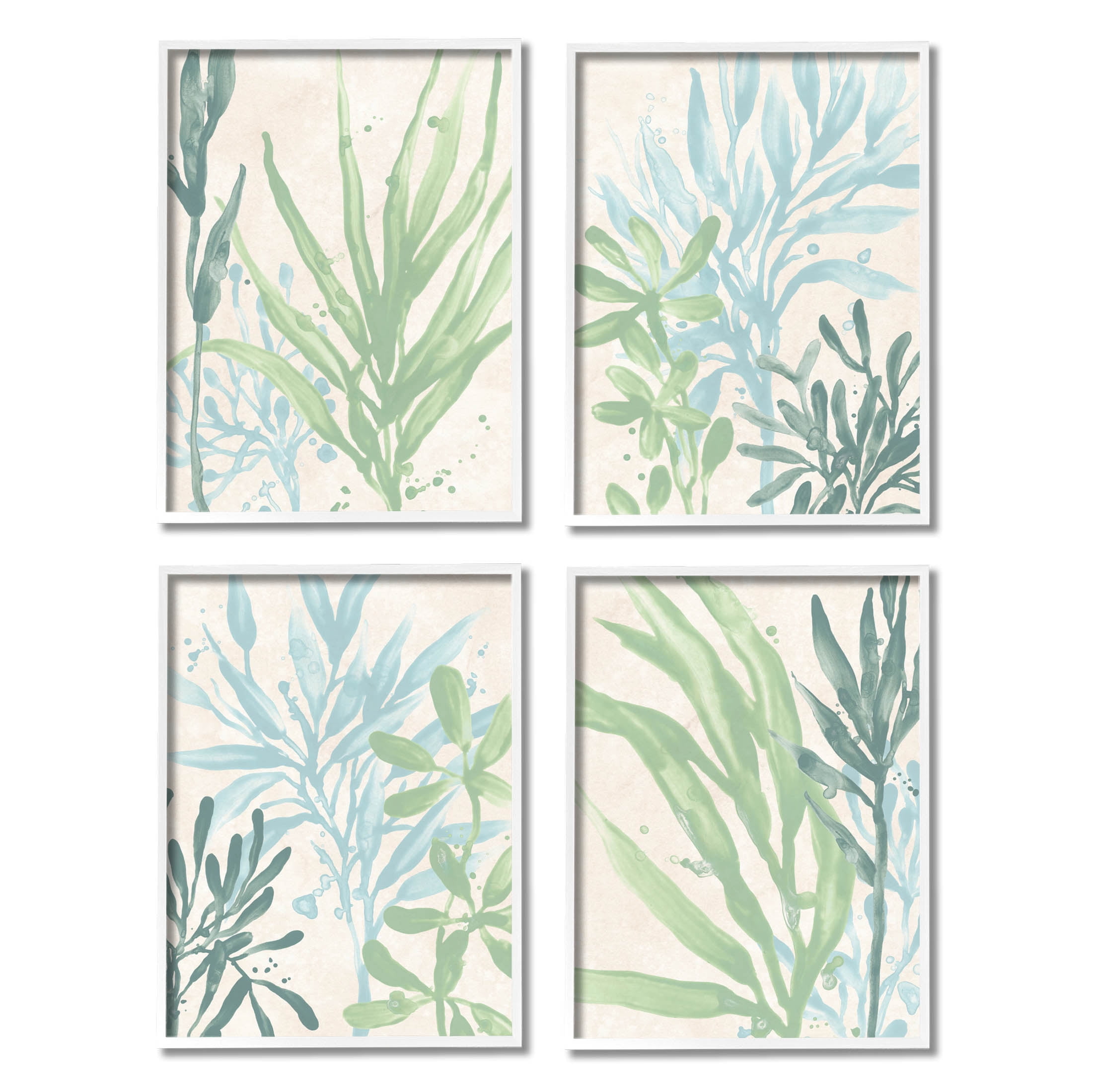 Stupell Industries Aquatic Botanical Seaweed Plants Graphic Art White Framed Art Print Wall Art, Set of 4, Design by June Erica Vess