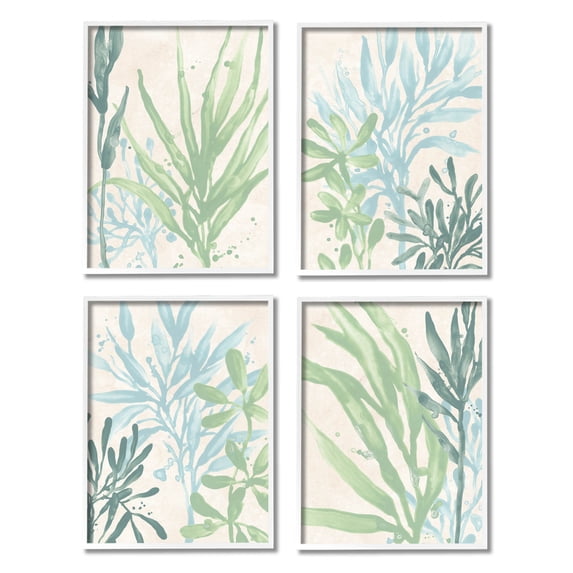 Stupell Industries Aquatic Botanical Seaweed Plants Graphic Art White Framed Art Print Wall Art, Set of 4, Design by June Erica Vess