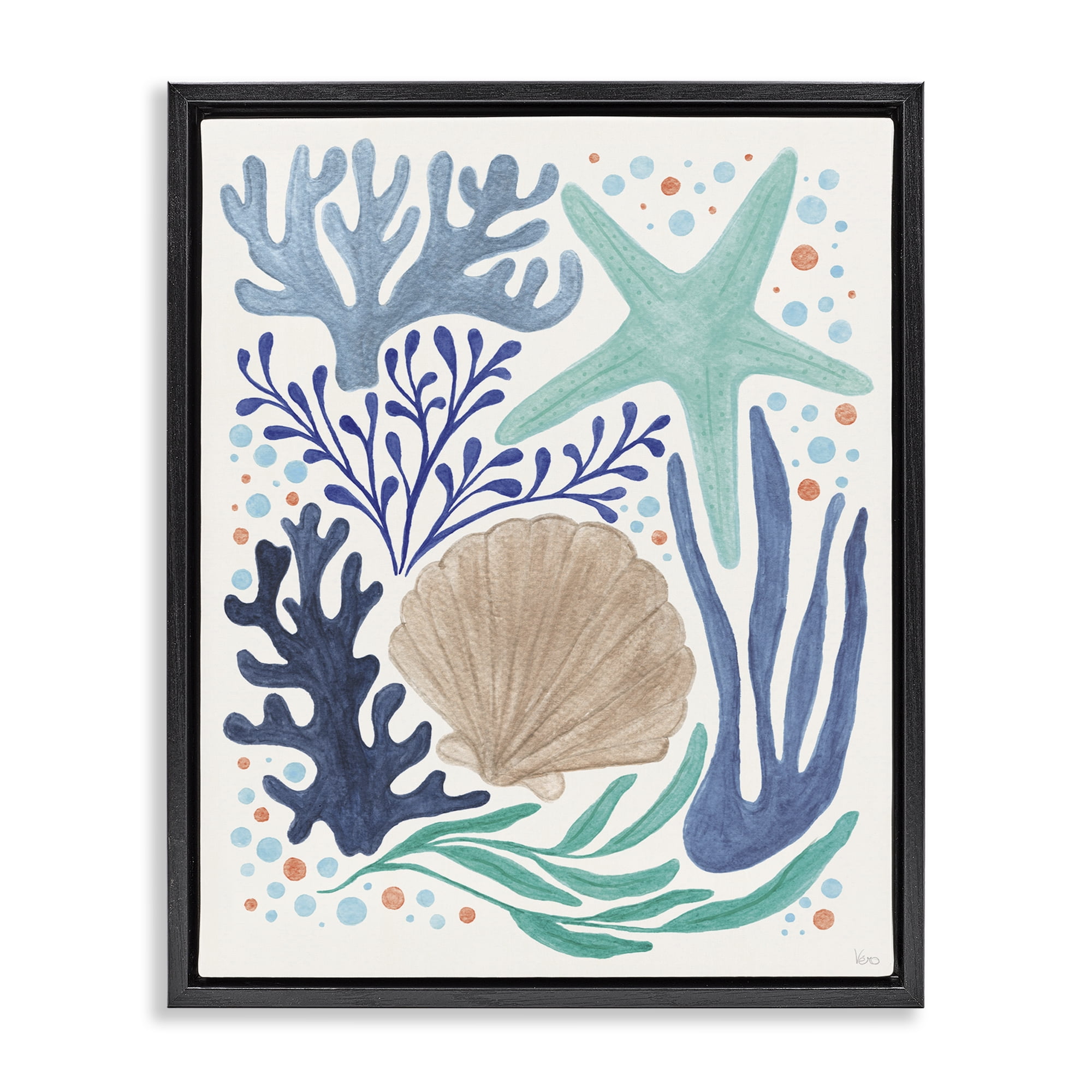 Stupell Industries Aquatic Coastal Currents Nautical & Beach Painting Black Floater Framed Canvas Art Print Wall Art, 17 x 21