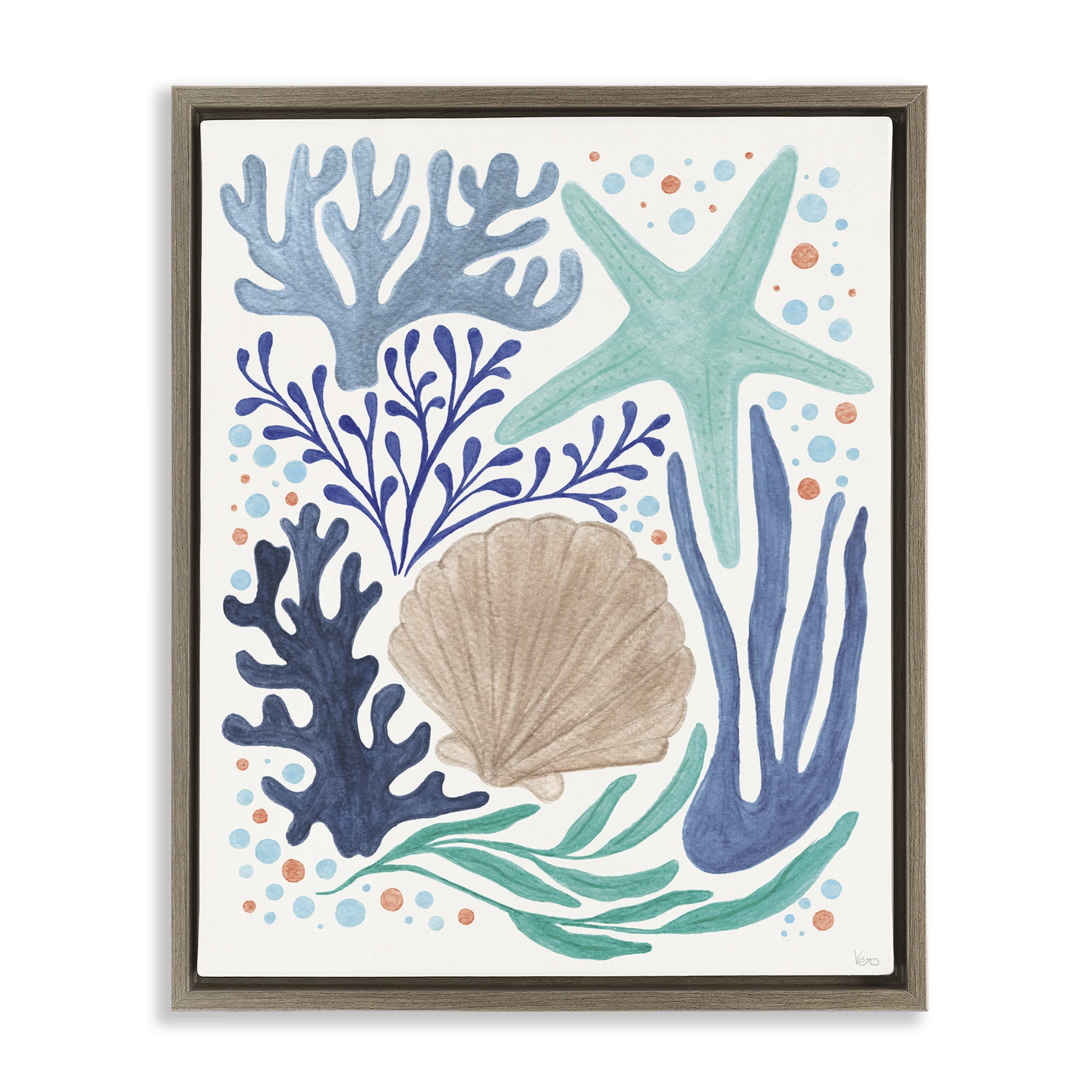 Stupell Industries Aquatic Coastal Currents Nautical & Beach Painting Brown Floater Framed Canvas Art Print Wall Art, 17 x 21