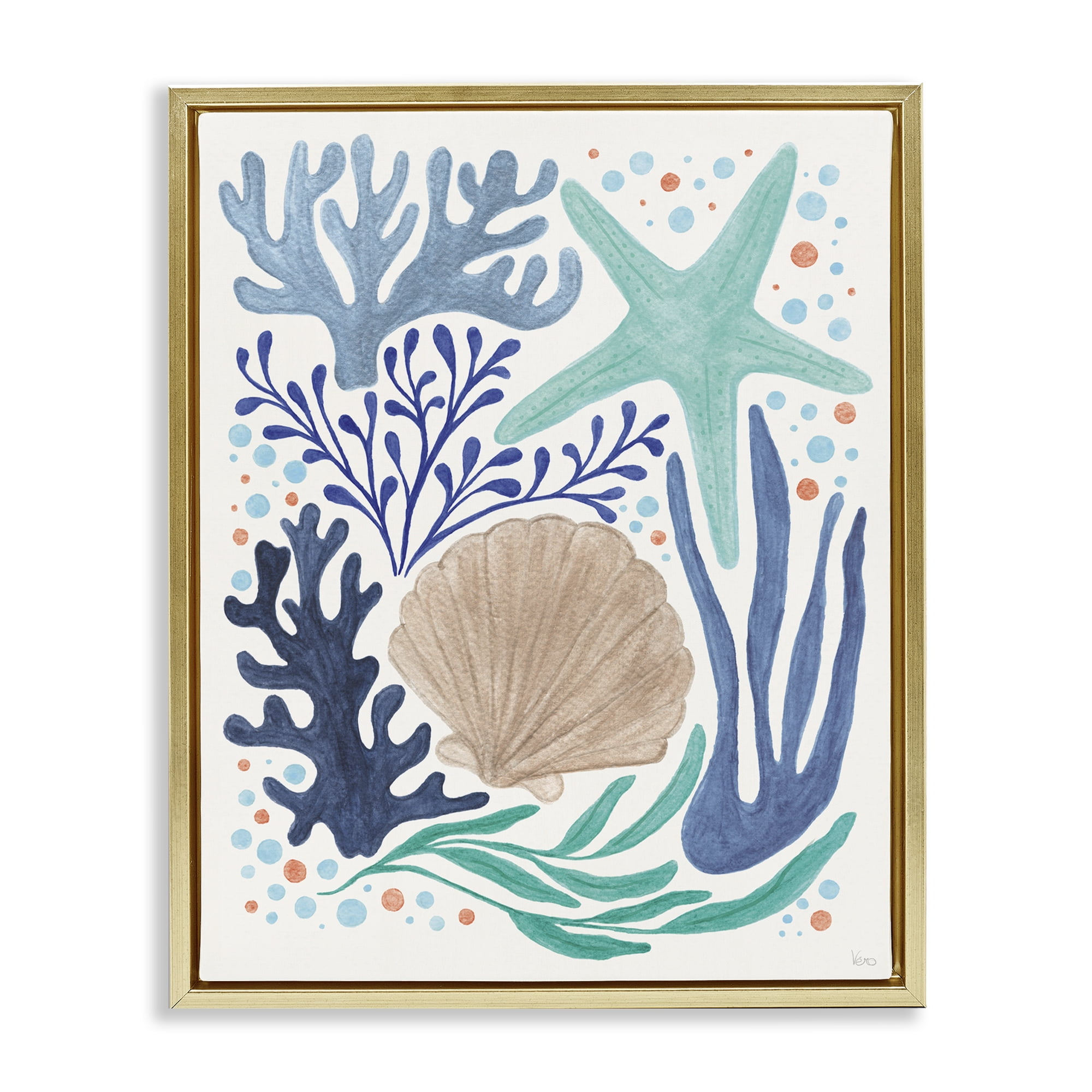 Stupell Industries Aquatic Coastal Currents Nautical & Beach Painting Gold Floater Framed Canvas Art Print Wall Art, 17 x 21
