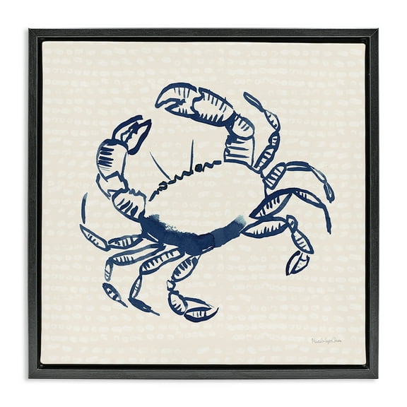 Stupell Industries Aquatic Crab on Beige Animals & Insects Painting Black Floater Framed Canvas Art Print Wall Art, 18 x 18