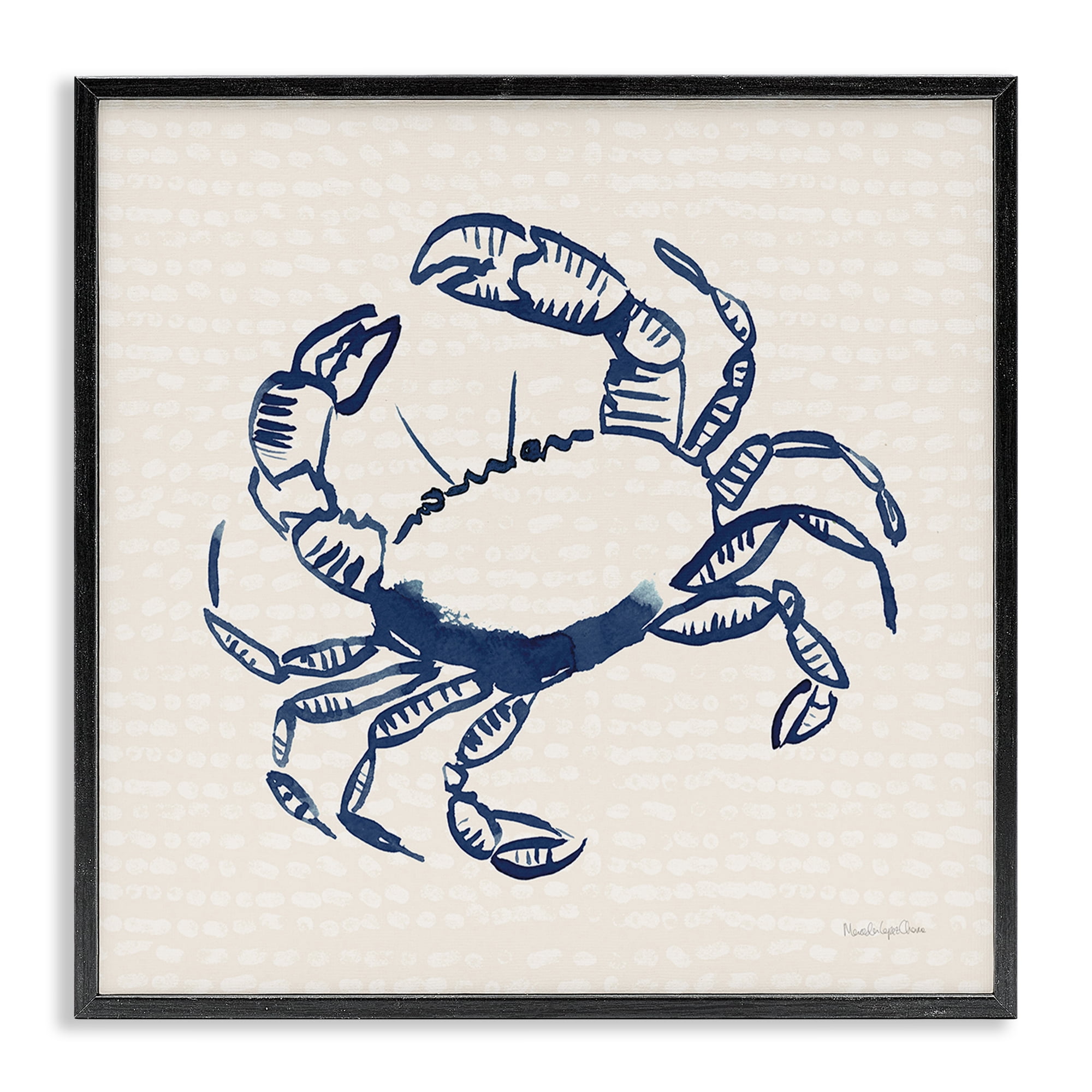 Stupell Industries Aquatic Crab on Beige Animals & Insects Painting Black Framed Art Print Wall Art, 24 x 24