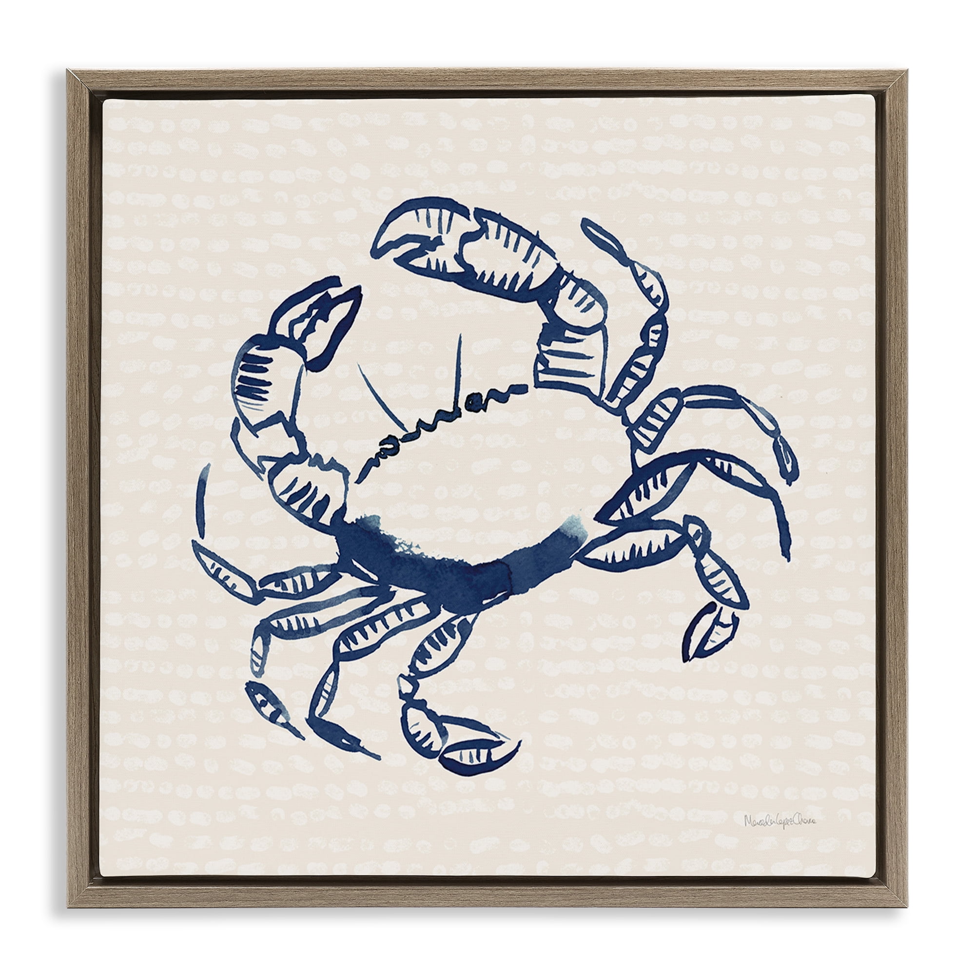 Stupell Industries Aquatic Crab on Beige Animals & Insects Painting Brown Floater Framed Canvas Art Print Wall Art, 25 x 25