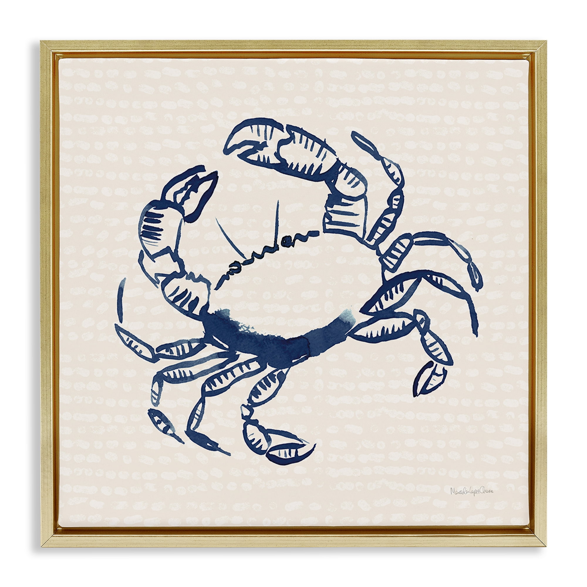 Stupell Industries Aquatic Crab on Beige Animals & Insects Painting Gold Floater Framed Canvas Art Print Wall Art, 25 x 25