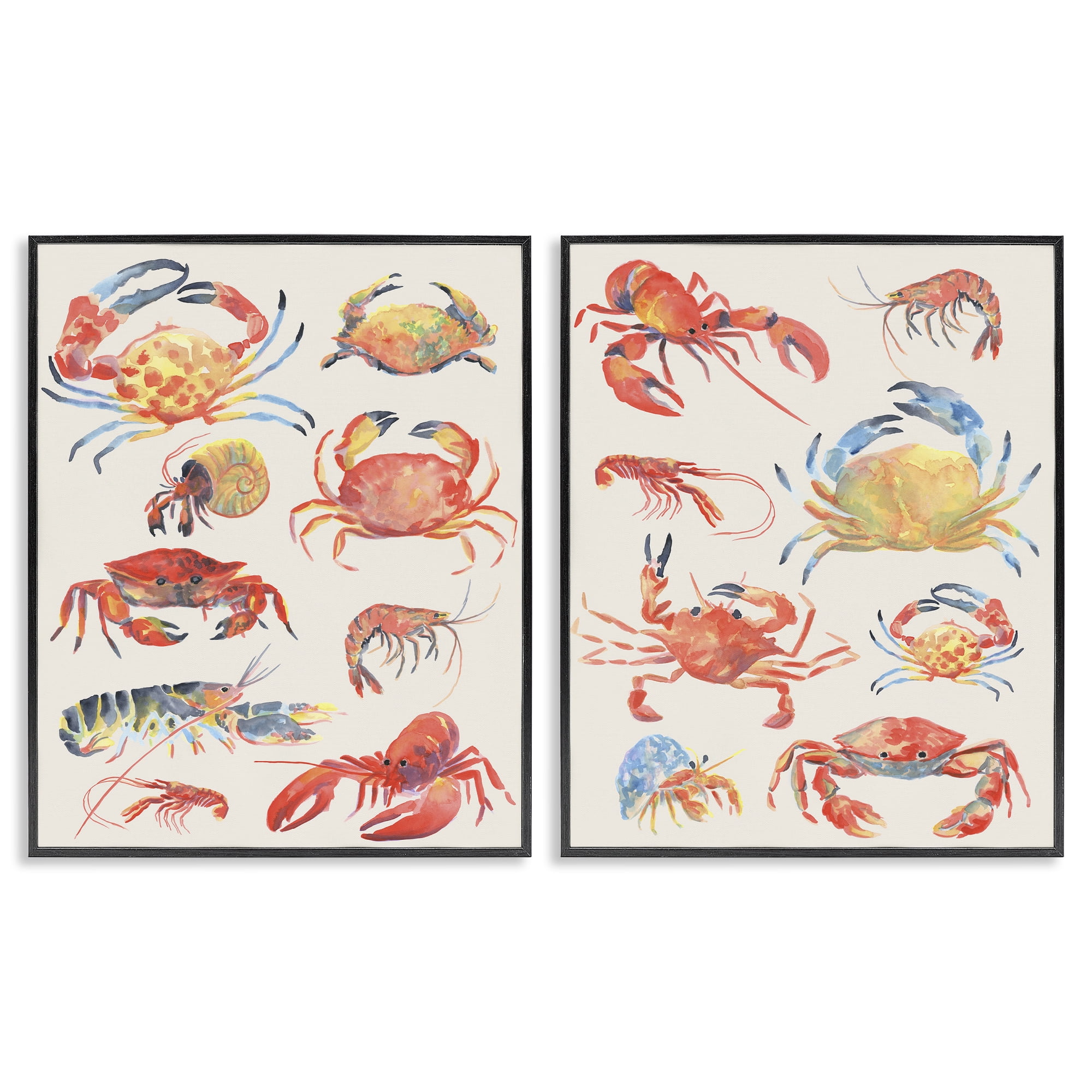 Stupell Industries Aquatic Crustacean Collection 2 Piece Black Framed Giclee Art Set, design by June Erica Vess