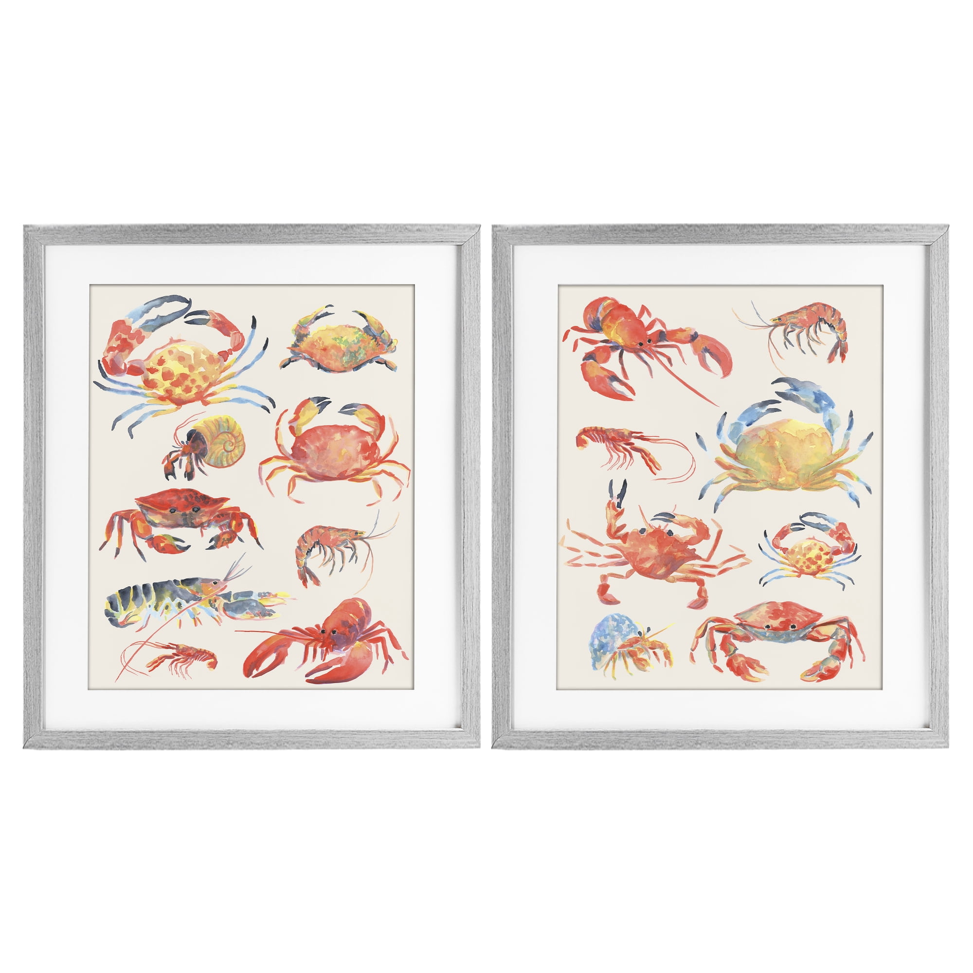 Stupell Industries Aquatic Crustacean Collection 2 Piece Gray Framed Print Under Glass Set, design by June Erica Vess