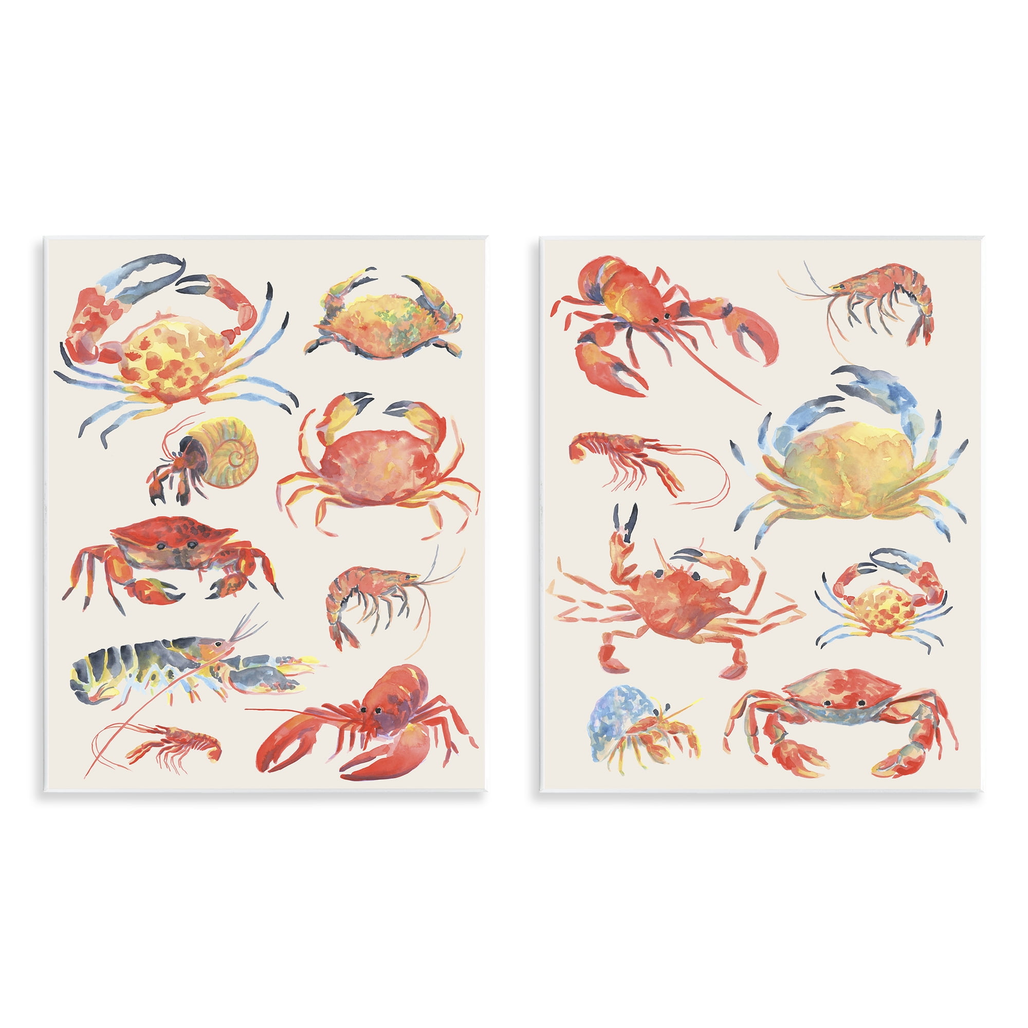 Stupell Industries Aquatic Crustacean Collection 2 Piece Wall Plaque Art Set, design by June Erica Vess