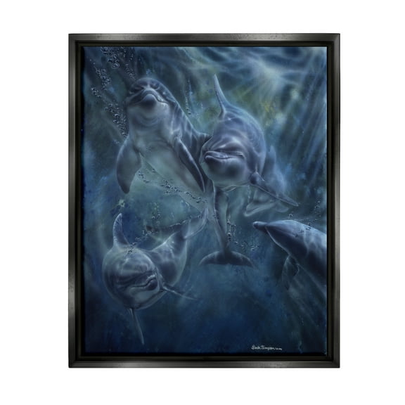 Stupell Industries Aquatic Dolphins Underwater Coastal Painting Black Floater Framed Art Print Wall Art