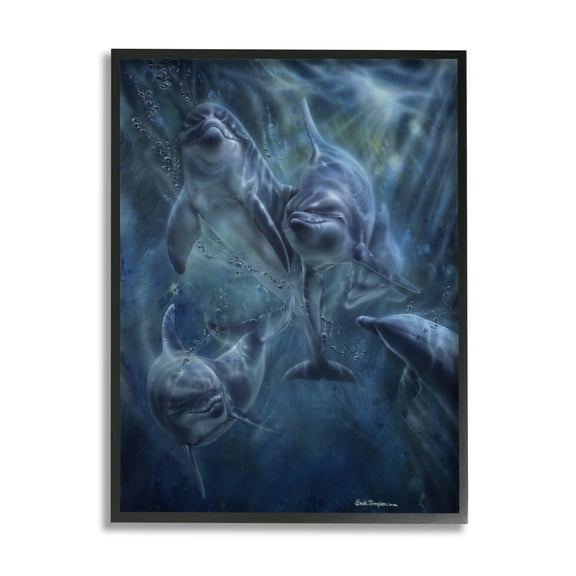 Stupell Industries Aquatic Dolphins Underwater Coastal Painting Black Framed Art Print Wall Art