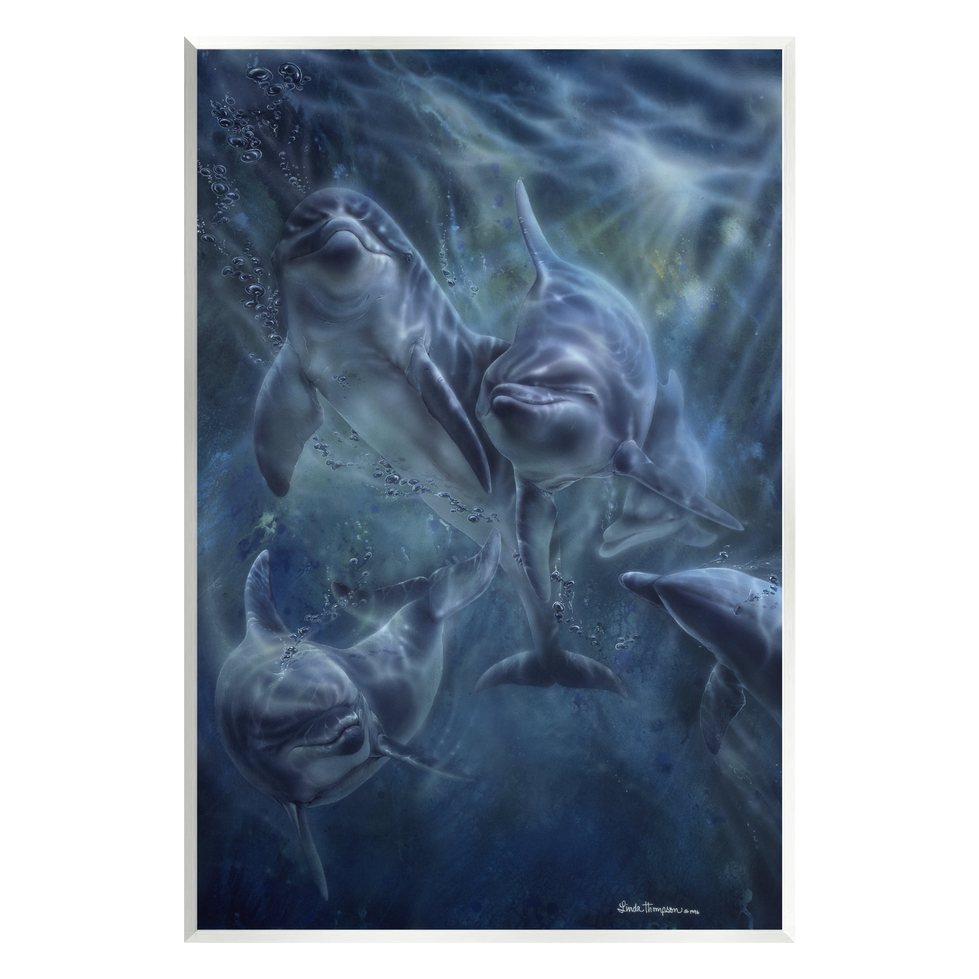 Stupell Industries Aquatic Dolphins Underwater Coastal Painting Unframed Art Print Wall Art