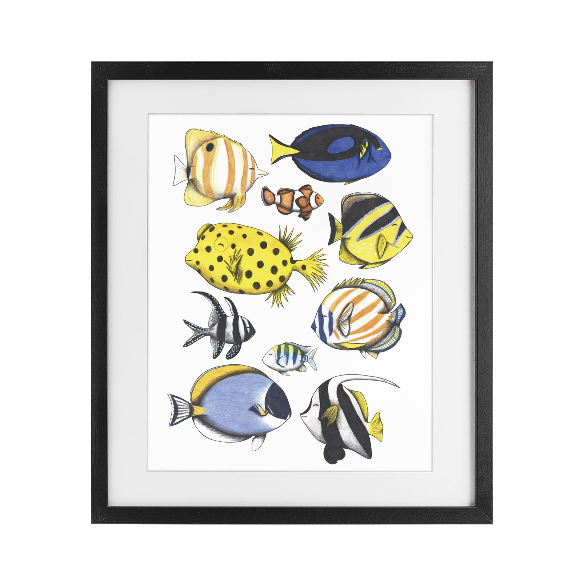 Stupell Industries Aquatic Fishes Collection Black Framed Print Under Glass, design by Cecilia Battaini