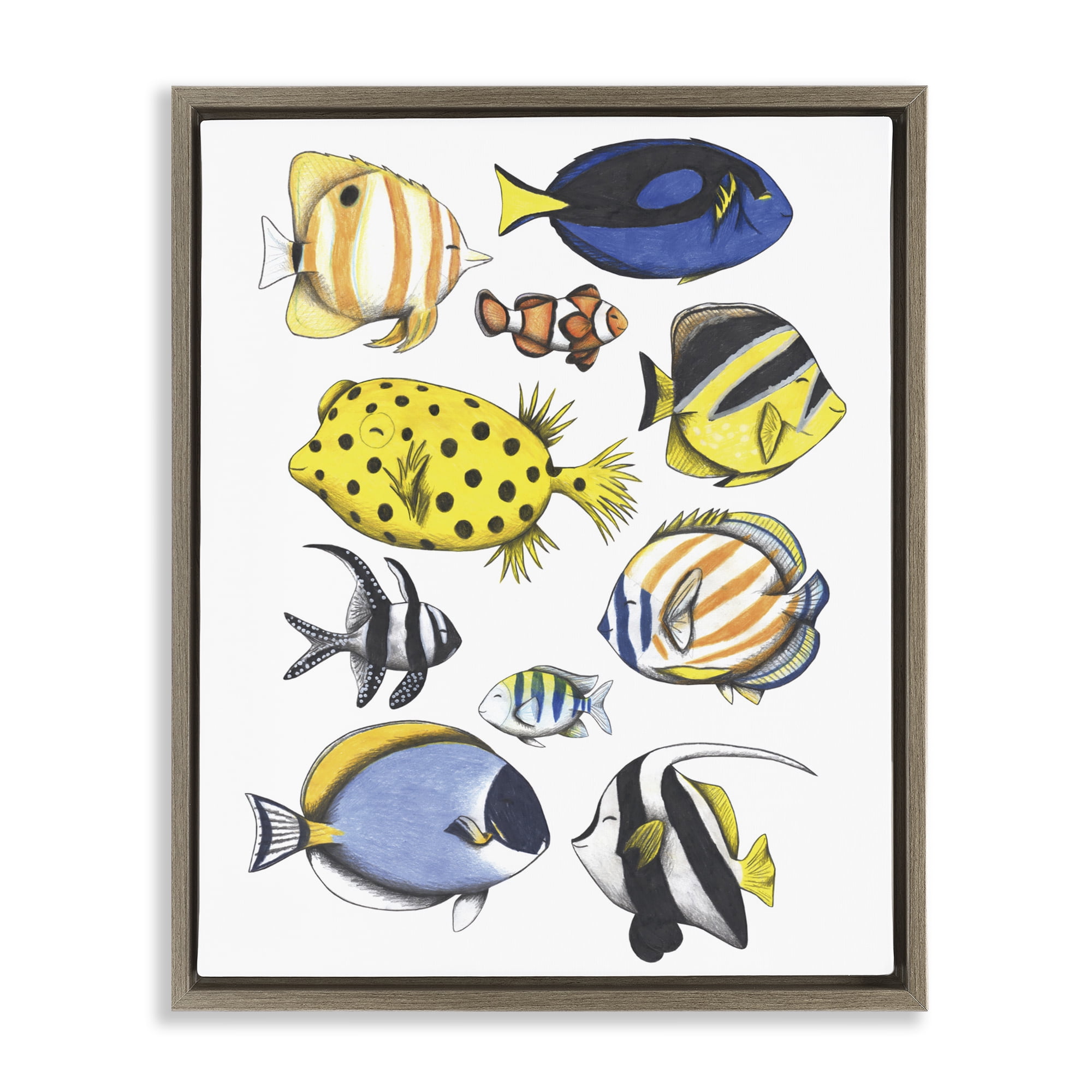 Stupell Industries Aquatic Fishes Collection Brown Framed Floater Canvas Wall Art, design by Cecilia Battaini
