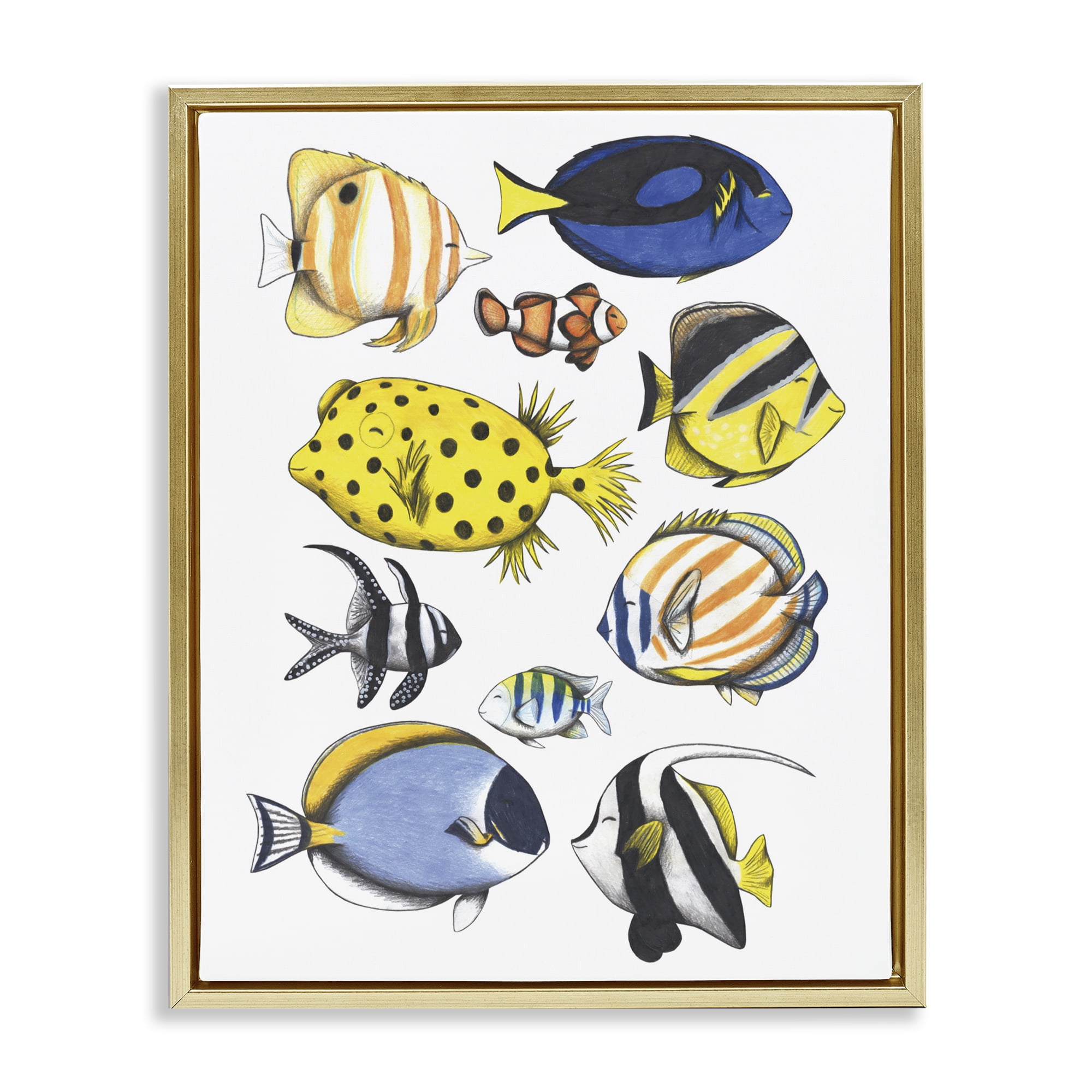 Stupell Industries Aquatic Fishes Collection Gold Framed Floater Canvas Wall Art, design by Cecilia Battaini