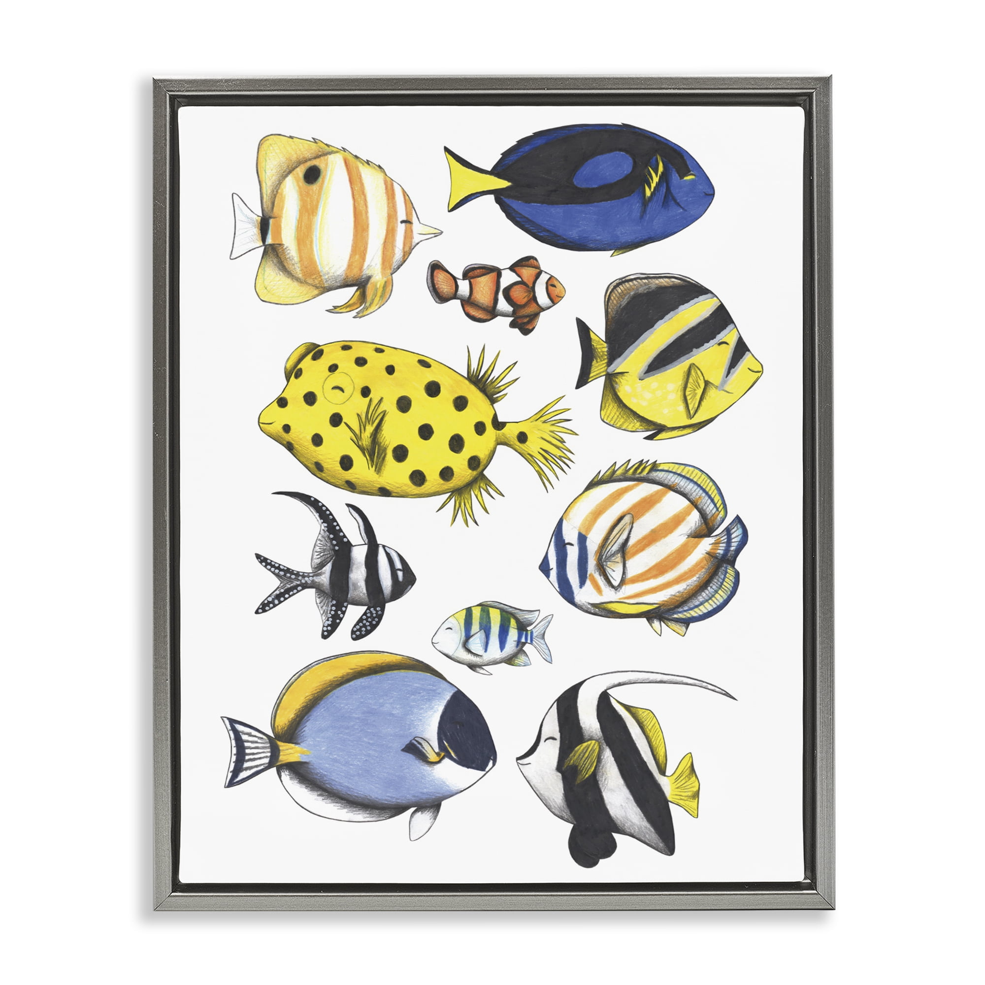 Stupell Industries Aquatic Fishes Collection Gray Framed Floater Canvas Wall Art, design by Cecilia Battaini