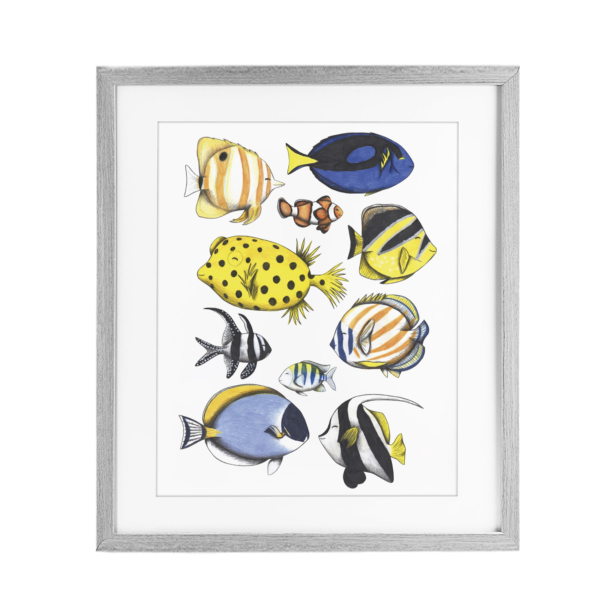 Stupell Industries Aquatic Fishes Collection Gray Framed Print Under Glass, design by Cecilia Battaini