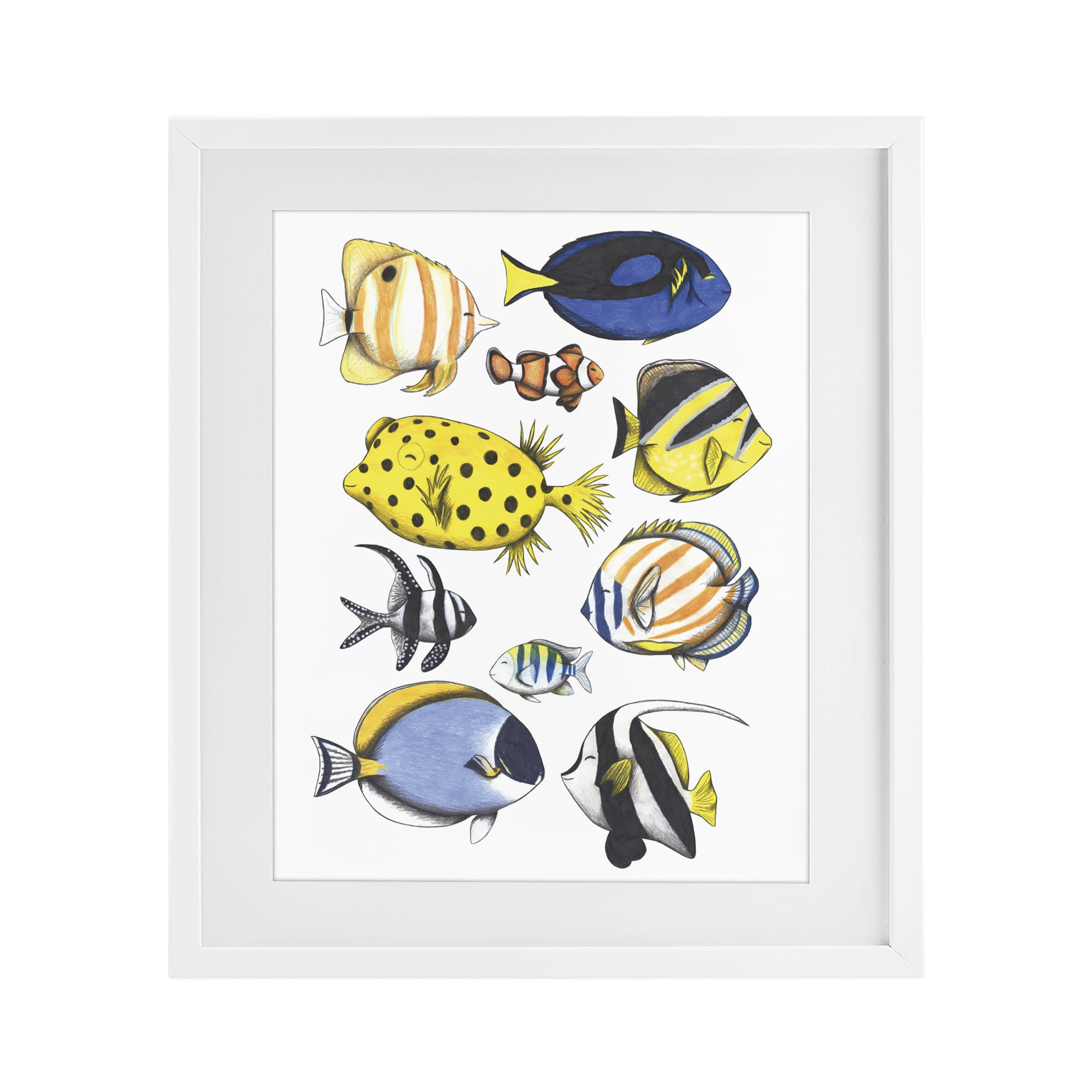 Stupell Industries Aquatic Fishes Collection White Framed Print Under Glass, design by Cecilia Battaini
