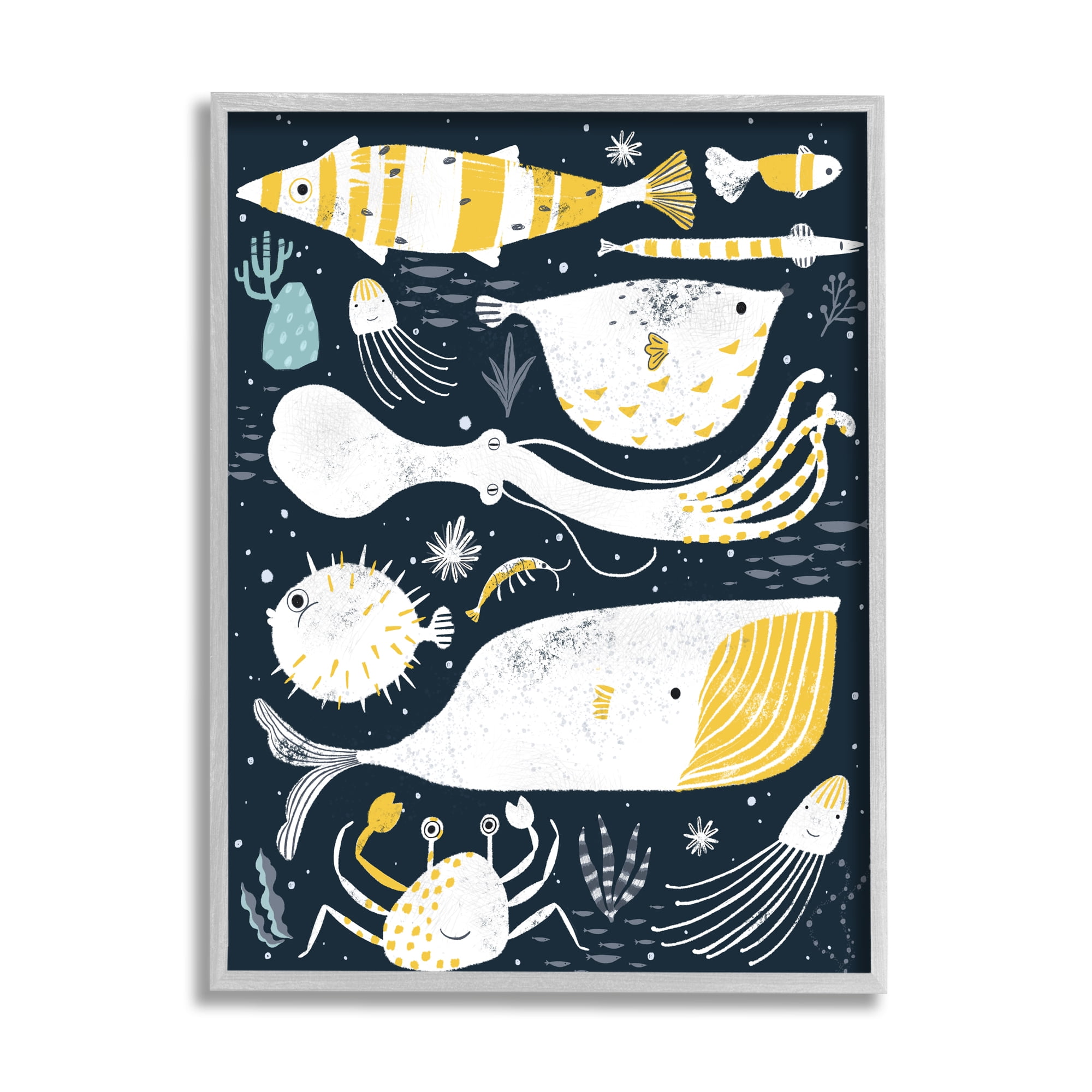 Stupell Industries Aquatic Life Ocean Collage Crab Whale Octopus, 16 x 20, Design by JunCo. Studio