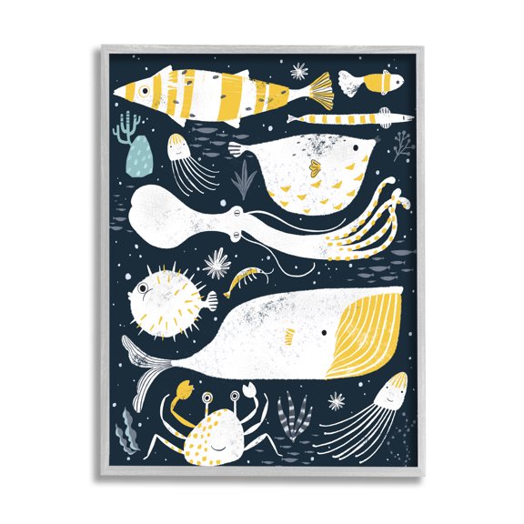 Stupell Industries Aquatic Life Ocean Collage Crab Whale Octopus, 16 x 20, Design by JunCo. Studio