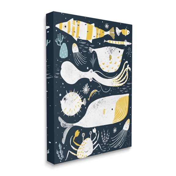 Stupell Industries Aquatic Life Ocean Collage Crab Whale Octopus, 36 x 48, Design by JunCo. Studio