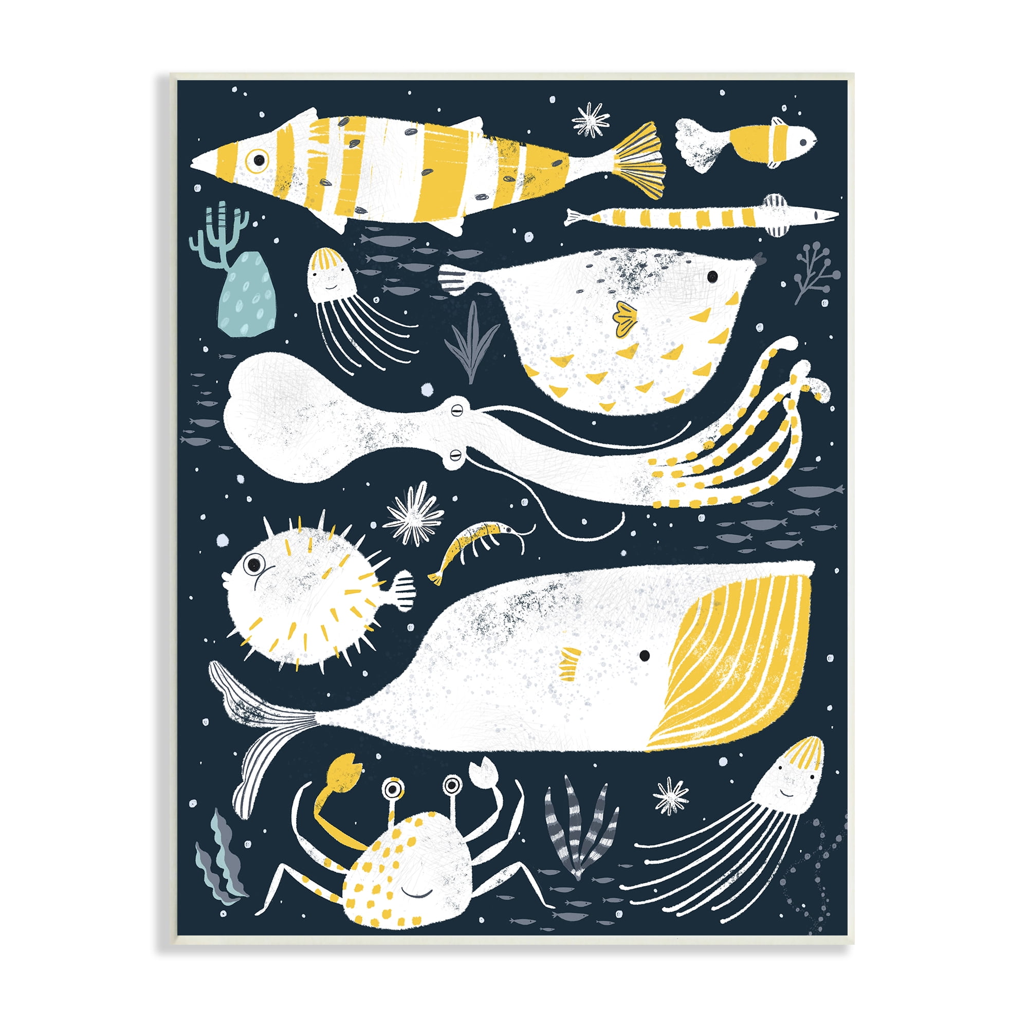Stupell Industries Aquatic Life Ocean Collage Crab Whale Octopus Nature Painting Unframed Art Print Wall Art, 10 x 15