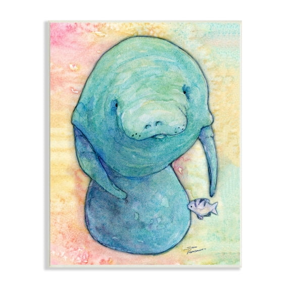 Stupell Industries Aquatic Manatee Among Fish Rainbow Watercolor Detail Painting Unframed Art Print Wall Art, Design by Steve Vanderbosh