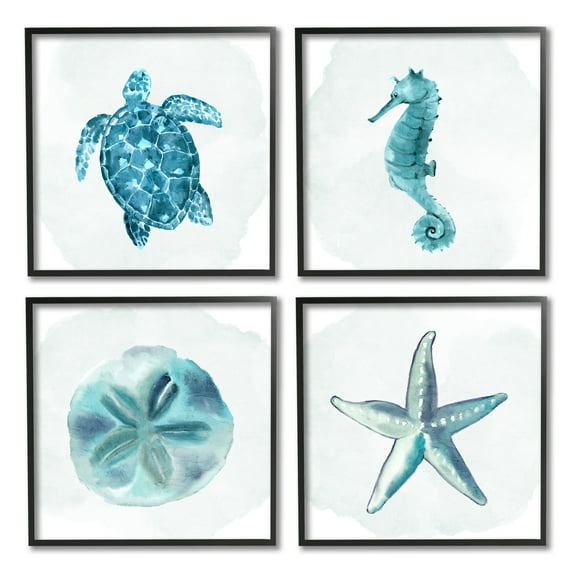 Stupell Industries Aquatic Ocean Life Portraits Graphic Art Black Framed Art Print Wall Art, Set of 4, Design by Kim Allen