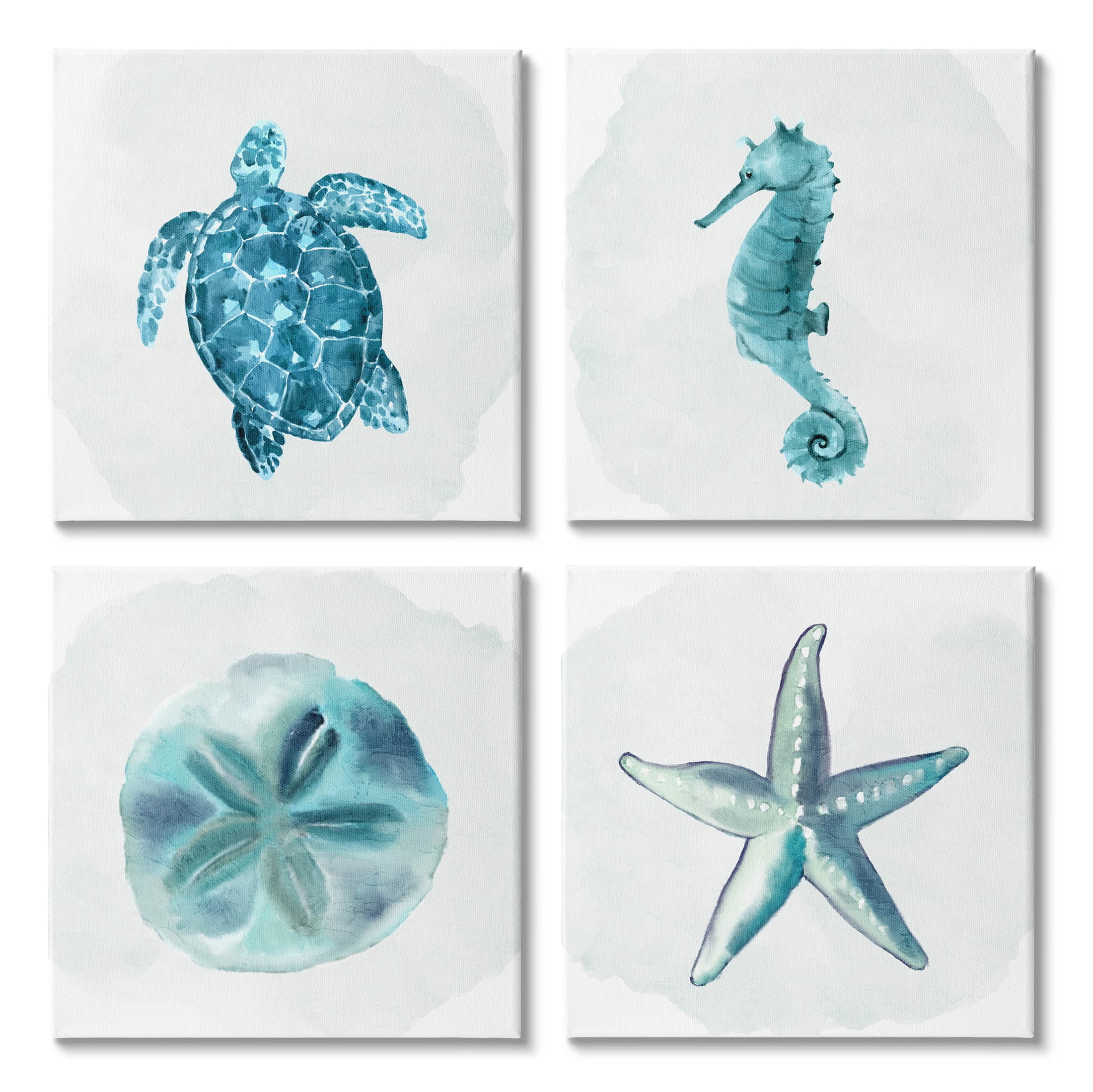 Stupell Industries Aquatic Ocean Life Portraits Graphic Art Gallery Wrapped Canvas Print Wall Art, Set of 4, Design by Kim Allen