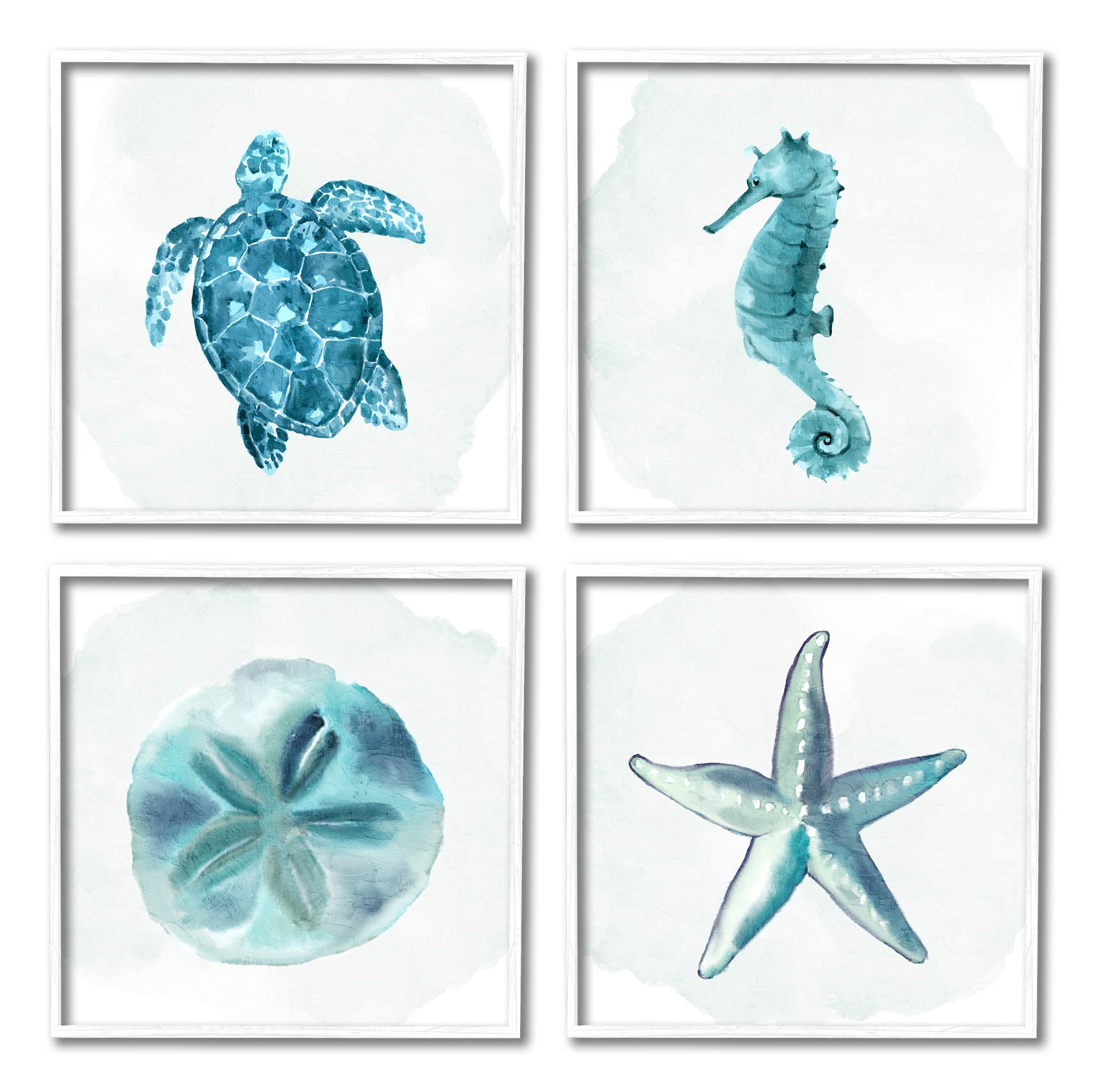 Stupell Industries Aquatic Ocean Life Portraits Graphic Art White Framed Art Print Wall Art, Set of 4, Design by Kim Allen