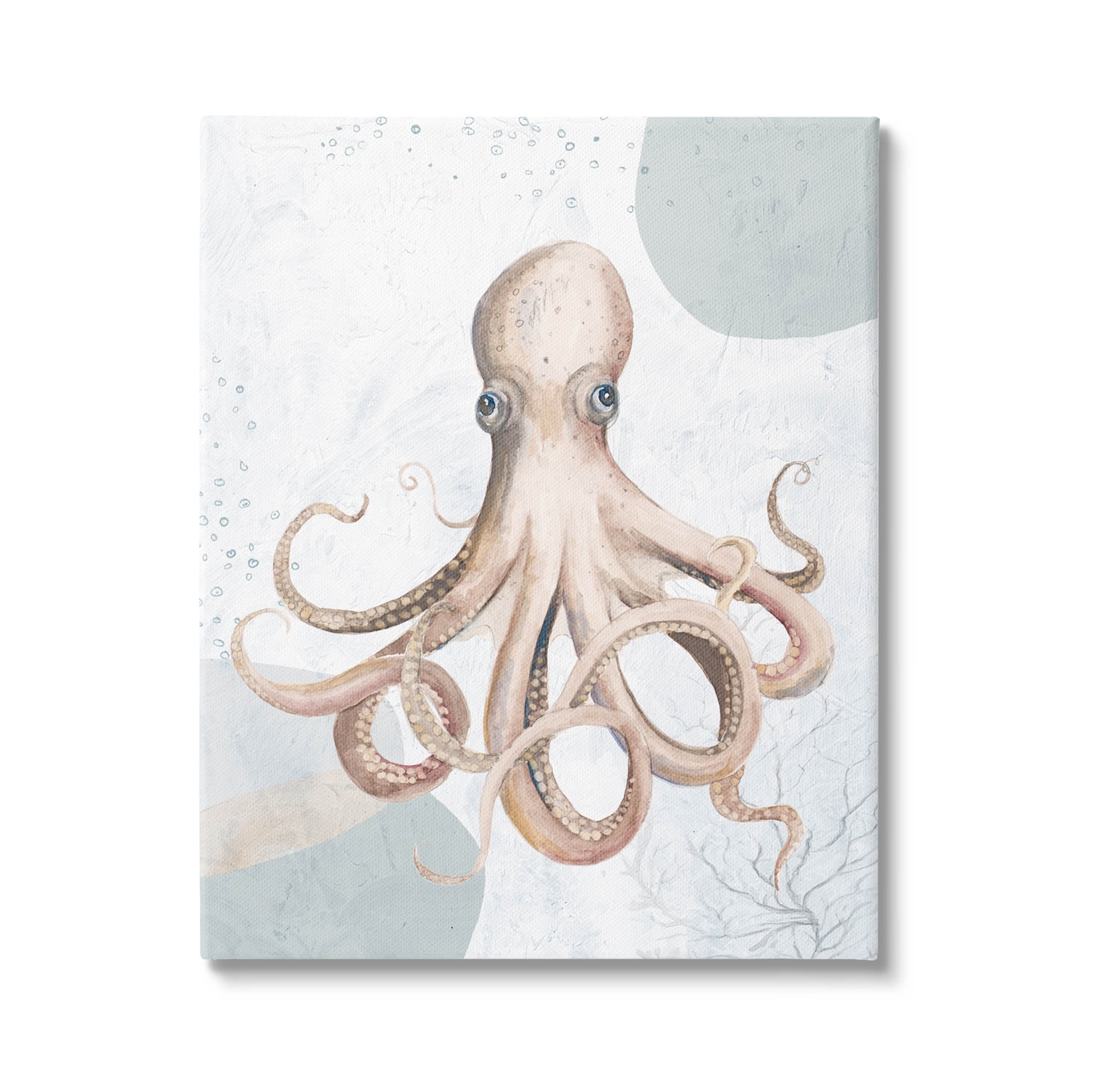 Aquatic Octopus Sea Life Canvas Print in Light Blue and Beige