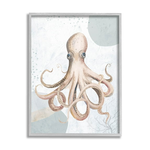 Stupell Industries Aquatic Octopus Sea Life Graphic Art Gray Framed Art Print Wall Art, Design by Patricia Pinto