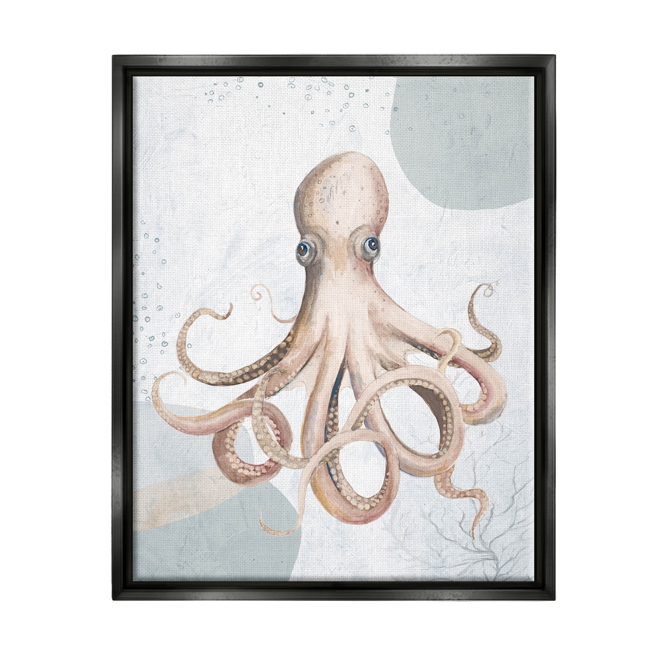Stupell Industries Aquatic Octopus Sea Life Graphic Art Jet Black Floating Framed Canvas Print Wall Art, Design by Patricia Pinto