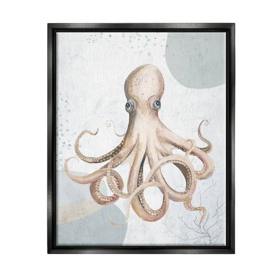 Stupell Industries Aquatic Octopus Sea Life Graphic Art Jet Black Floating Framed Canvas Print Wall Art, Design by Patricia Pinto