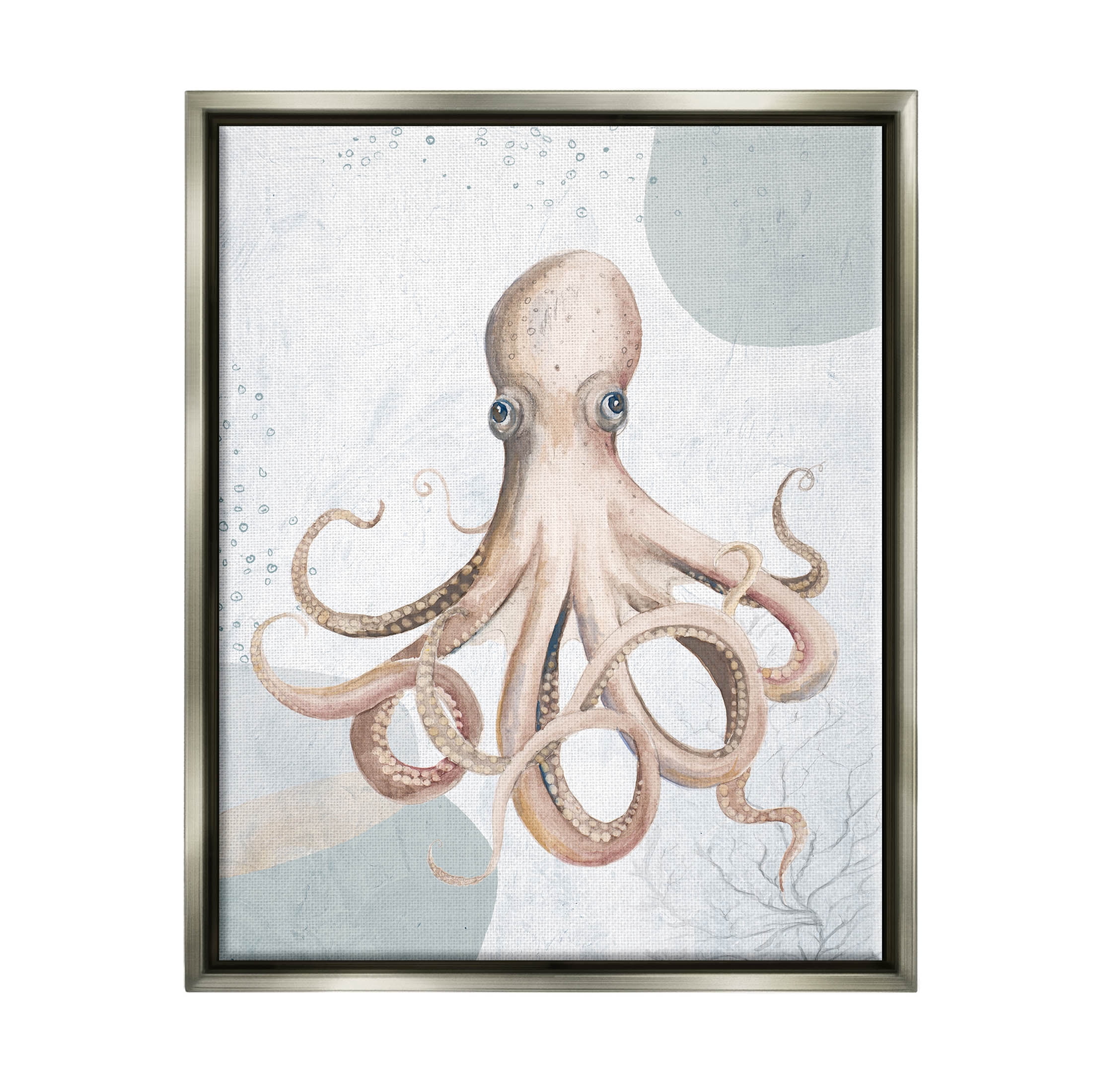 Stupell Industries Aquatic Octopus Sea Life Graphic Art Luster Gray Floating Framed Canvas Print Wall Art, Design by Patricia Pinto