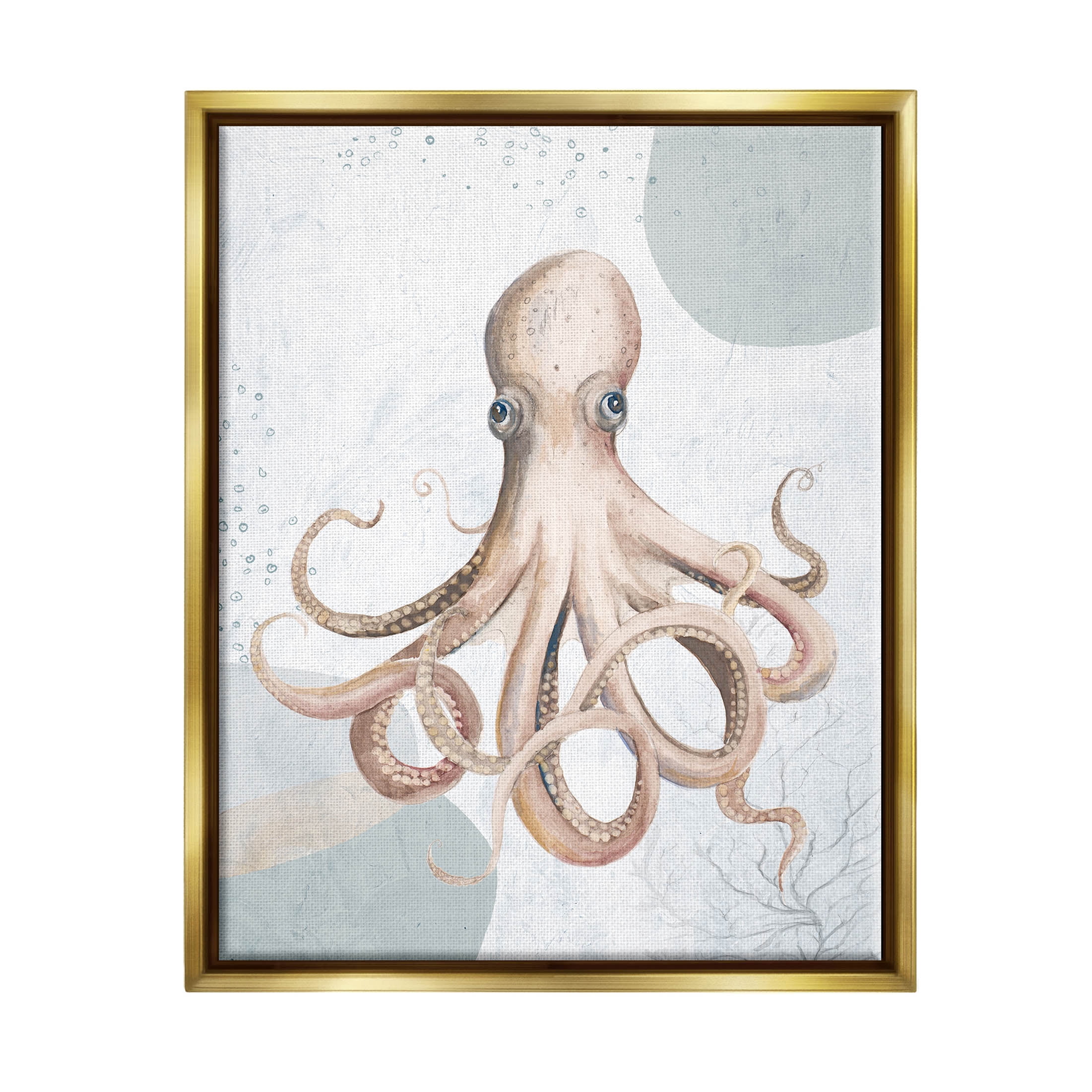 Stupell Industries Aquatic Octopus Sea Life Graphic Art Metallic Gold Floating Framed Canvas Print Wall Art, Design by Patricia Pinto