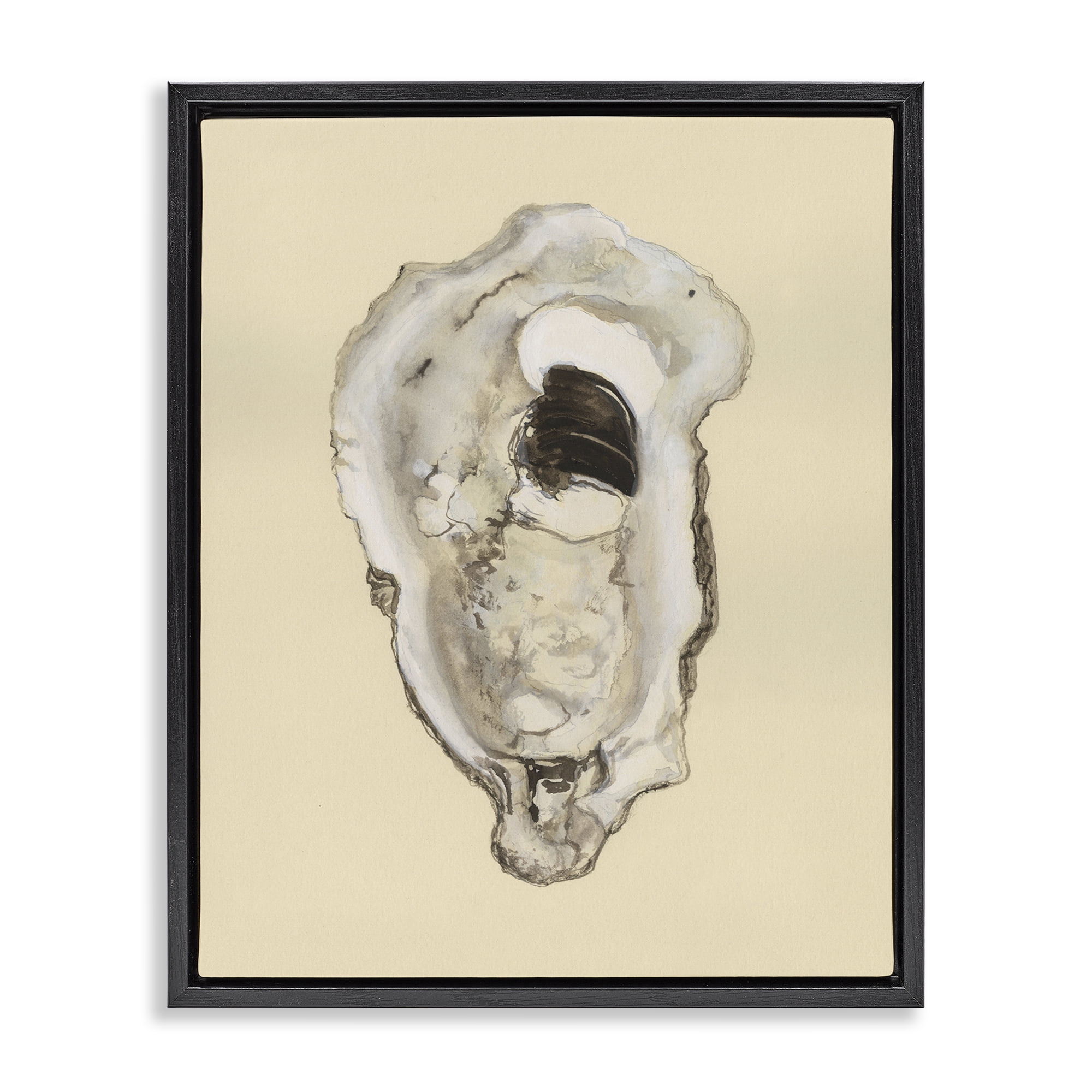 Stupell Industries Aquatic Oyster on Beige Nautical & Beach Painting Black Floater Framed Canvas Art Print Wall Art, 25 x 31