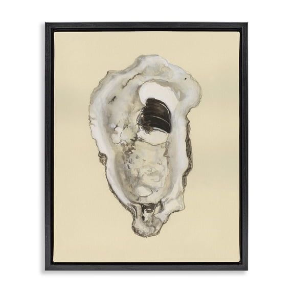 Stupell Industries Traditional Aquatic Oyster on Beige Black Floating Frame Canvas Art, 25 x 31, by Michael Willett
