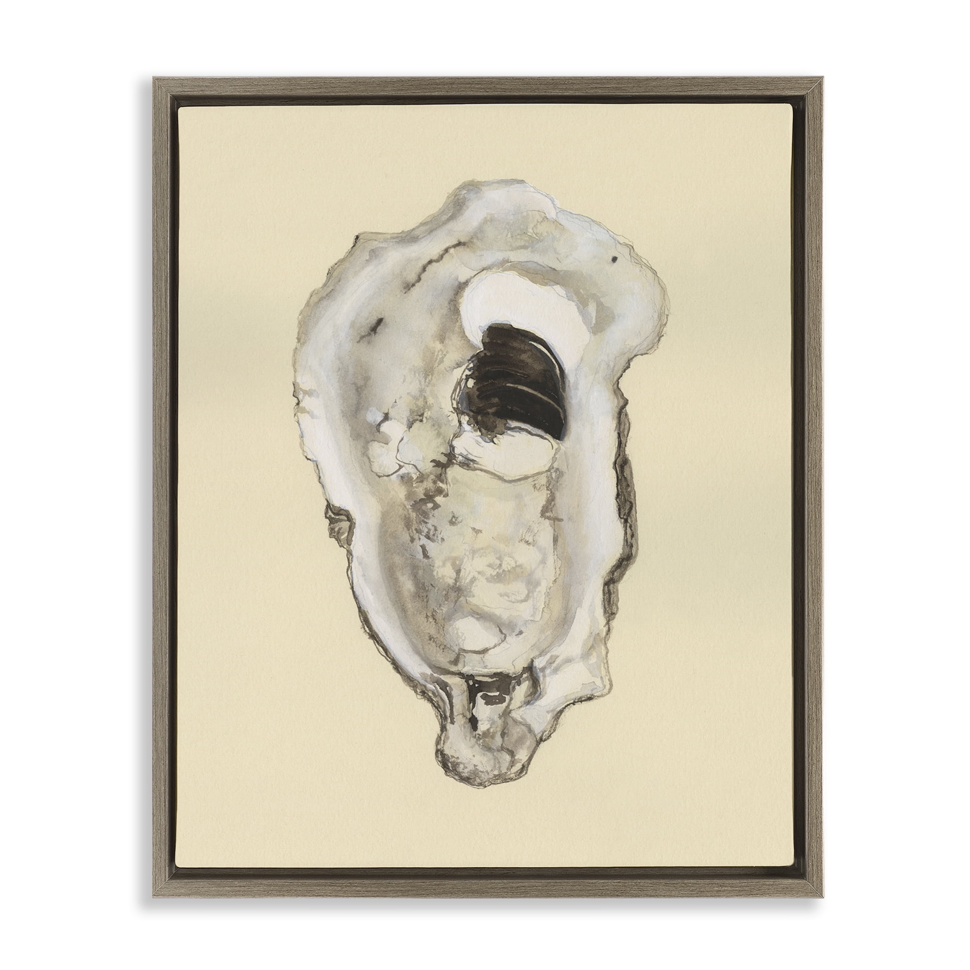 Stupell Industries Aquatic Oyster on Beige Nautical & Beach Painting Brown Floater Framed Canvas Art Print Wall Art, 25 x 31