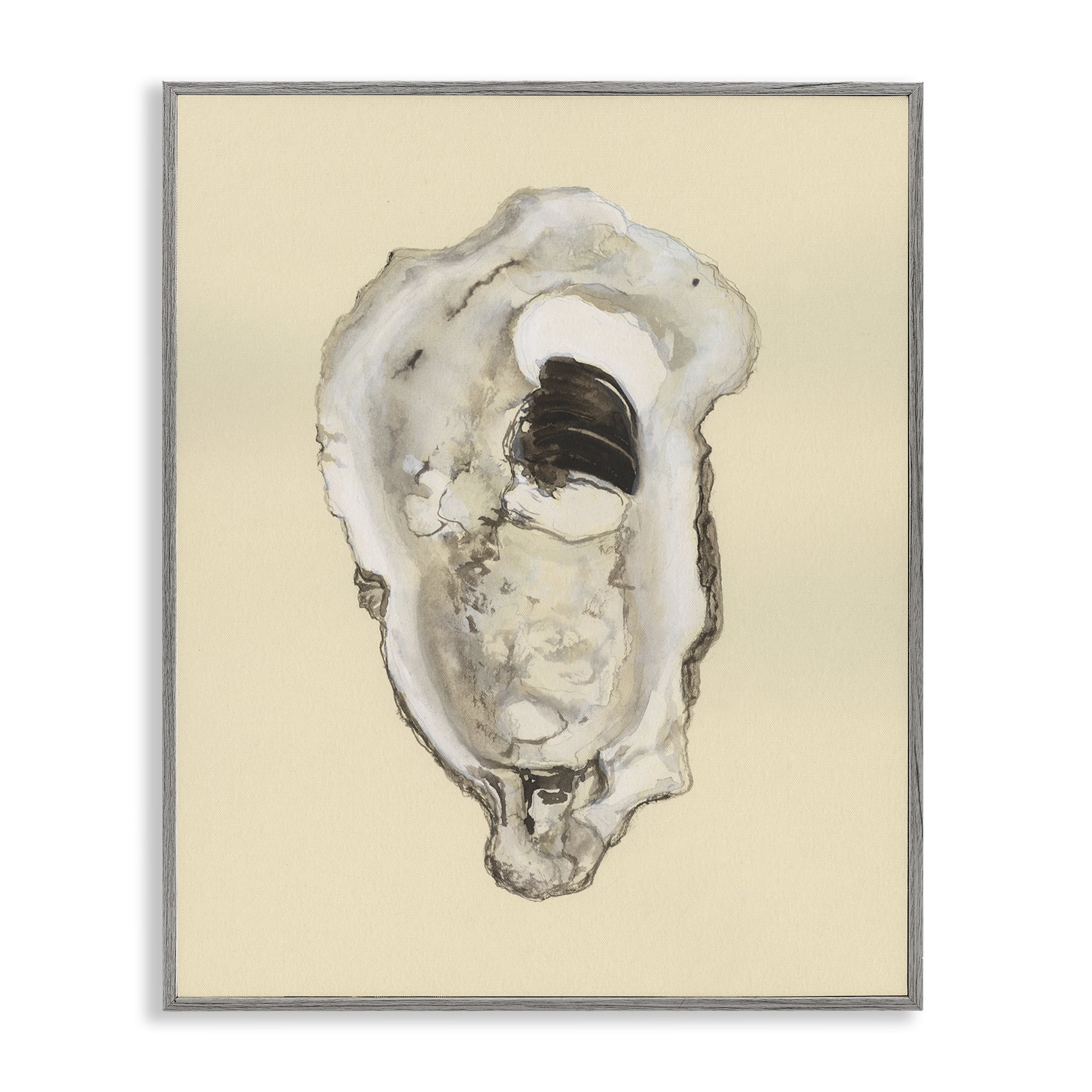 Stupell Industries Aquatic Oyster on Beige Nautical & Beach Painting Gray Framed Art Print Wall Art, 16 x 20