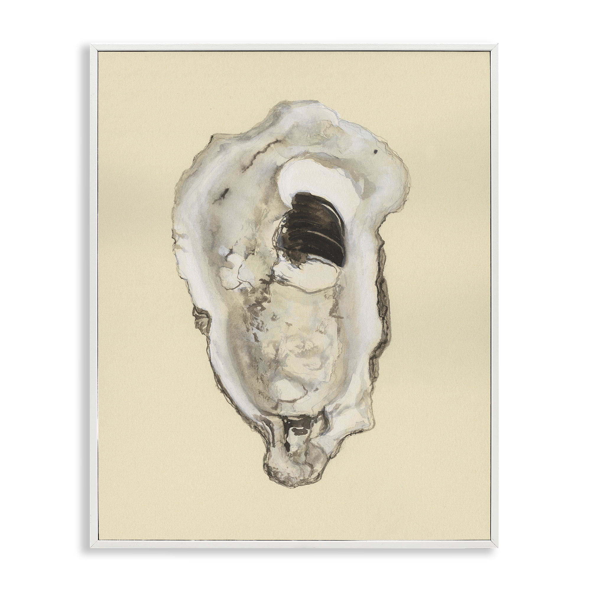 Stupell Industries Aquatic Oyster on Beige Nautical & Beach Painting White Framed Art Print Wall Art, 16 x 20