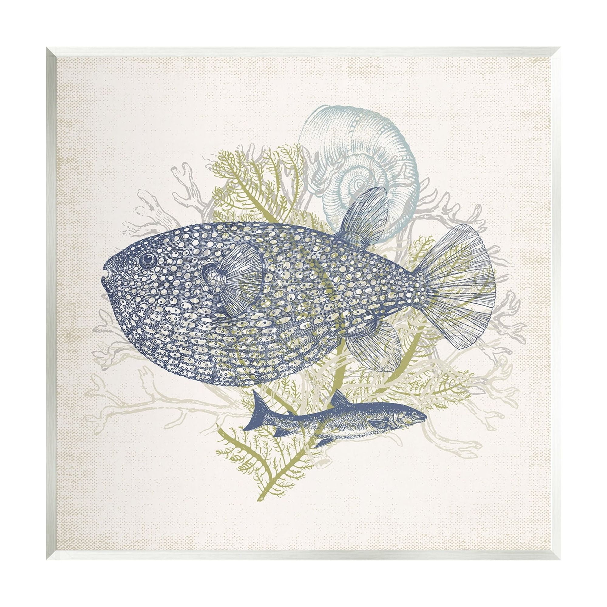 Stupell Industries Aquatic Sea Life Rustic Seashell Layered Fish Graphic Art Unframed Art Print Wall Art, Design by Victoria Barnes