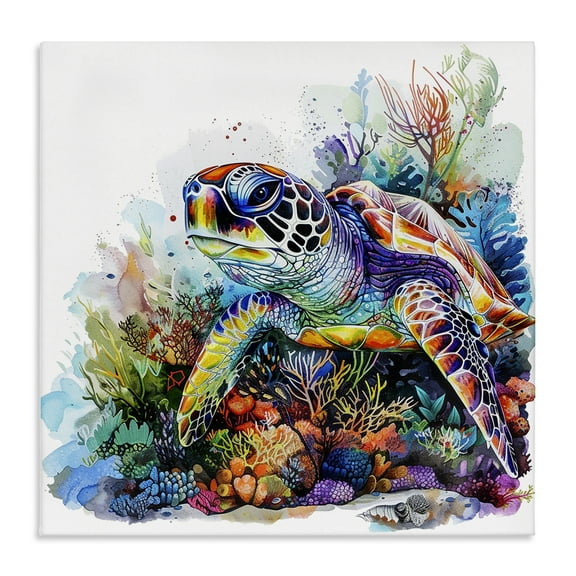 Stupell Industries Aquatic Sea Turtle Animals Painting Wrapped Canvas Art Print Wall Art, 17 x 17
