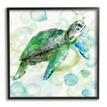 Stupell Industries Aquatic Sea Turtle Water Bubbles Watercolor Detail Painting Black Framed Art Print Wall Art, Design by Carol Robinson