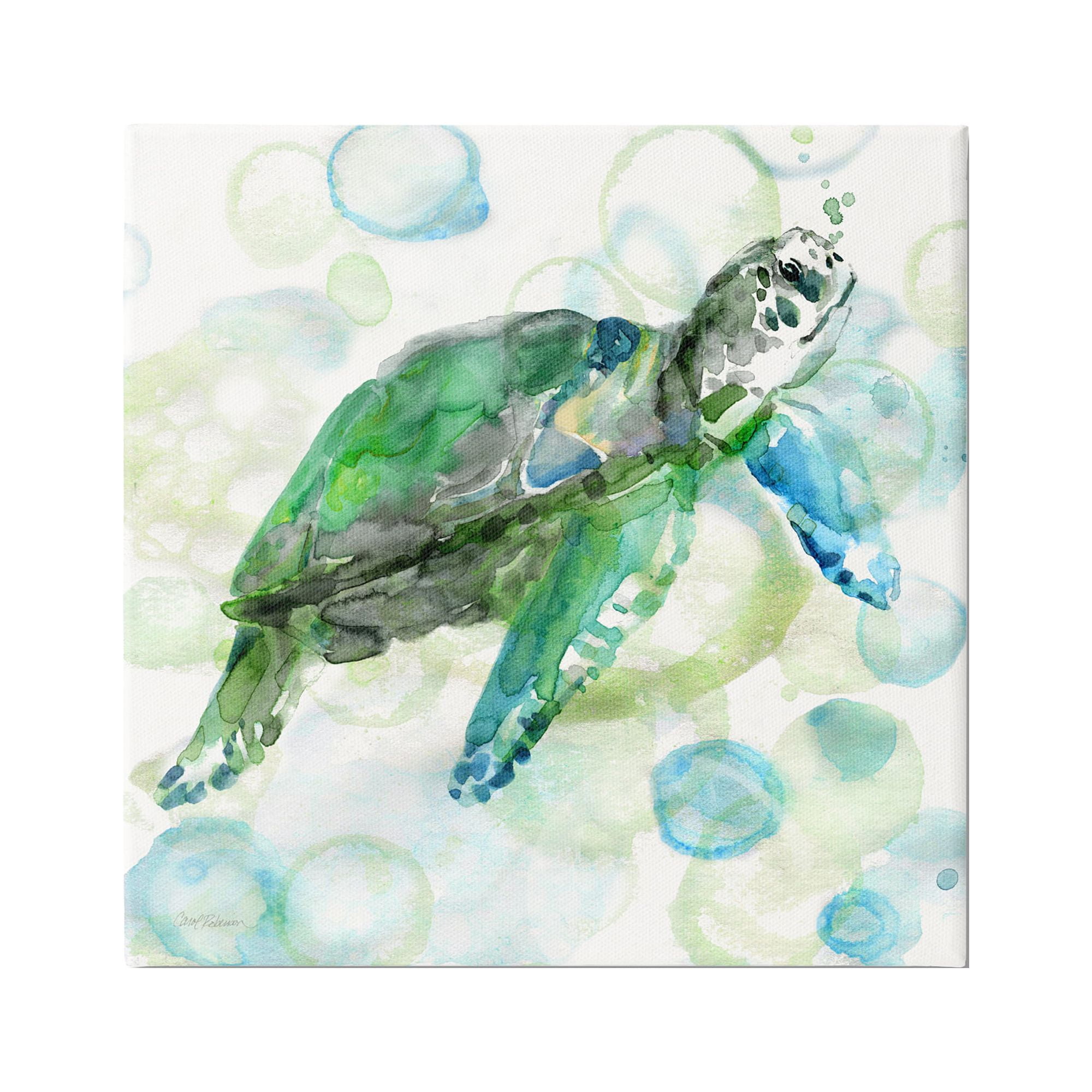 Stupell Industries Aquatic Sea Turtle Water Bubbles Watercolor Detail Painting Gallery Wrapped Canvas Print Wall Art, Design by Carol Robinson