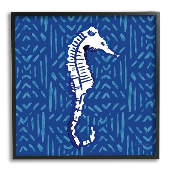 Stupell Industries Aquatic Seahorse Marine Life Pattern Graphic Art Black Framed Art Print Wall Art, Design by Mercedes Lopez Charro